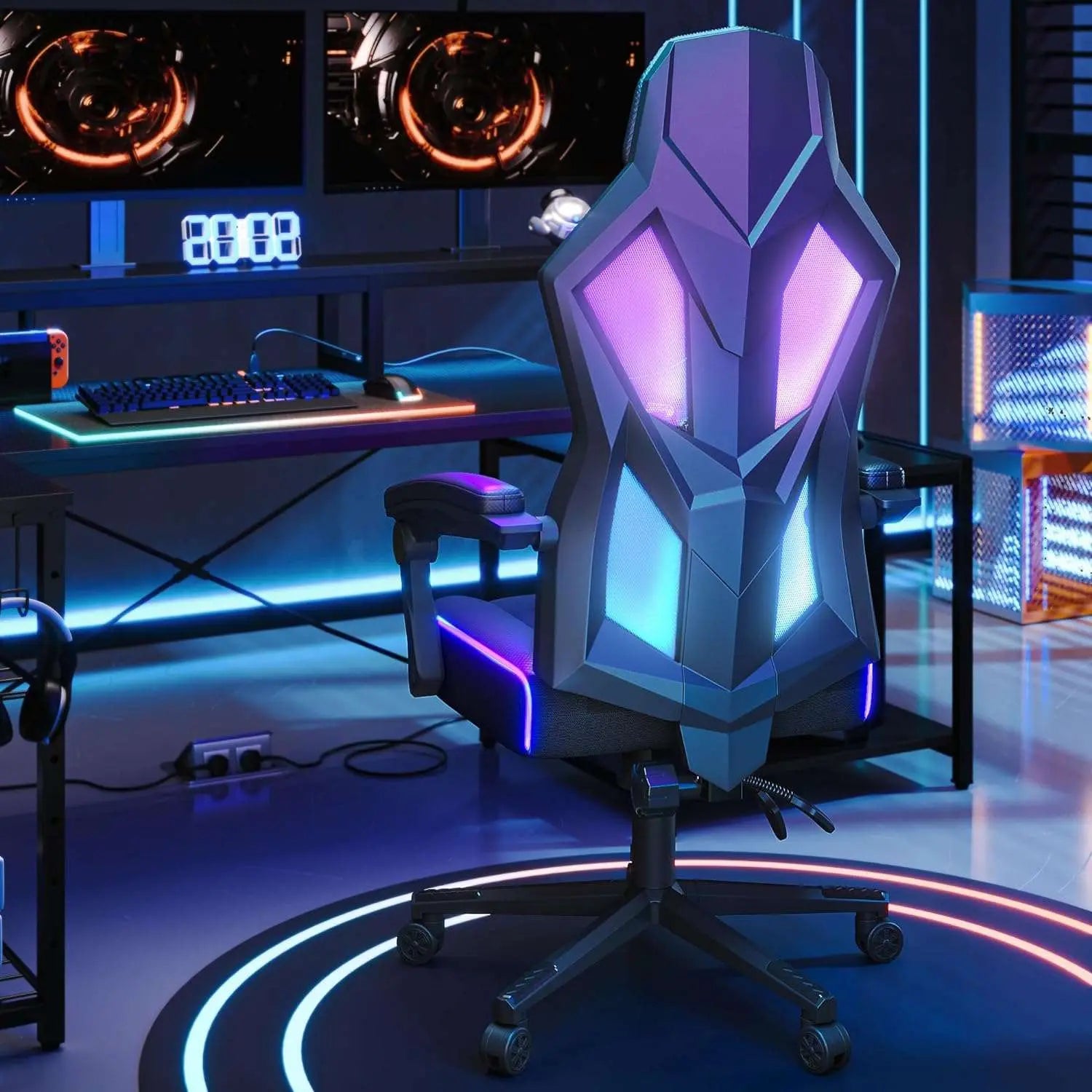 Bestier Gaming Chair with RGB LED Lights and Adjustable Lumbar Support Bestier