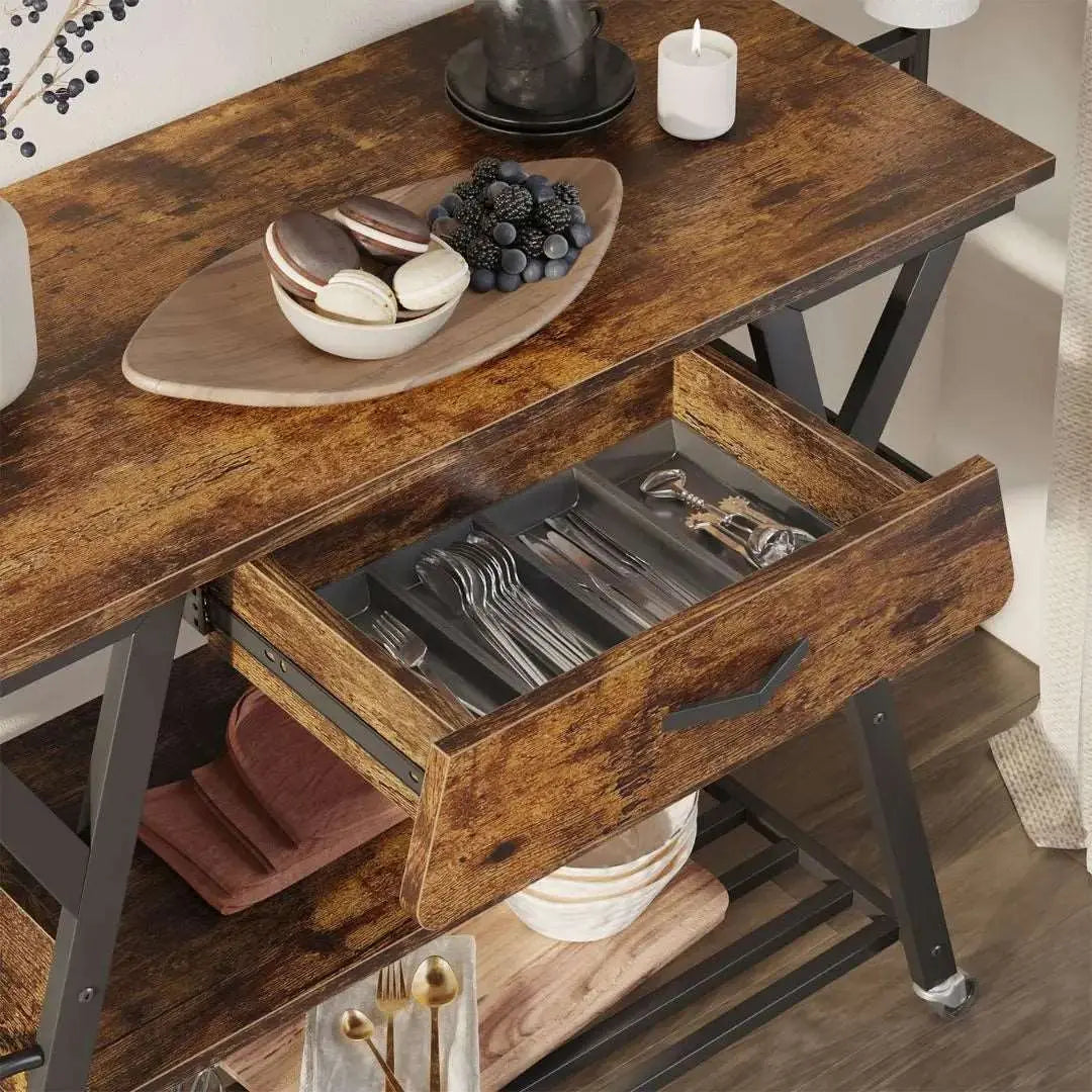the drawer of Rustic Brown Coffee Bar Stand