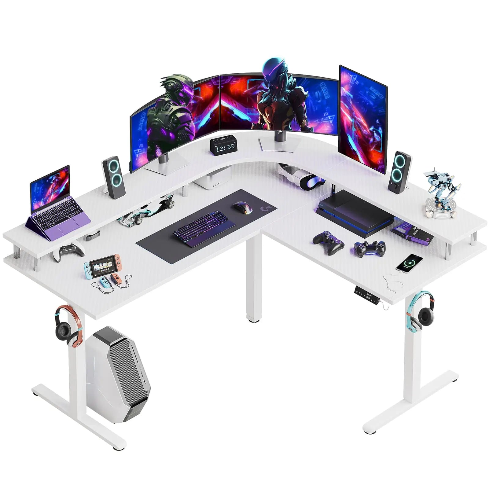 the white electric standing desk in the white background