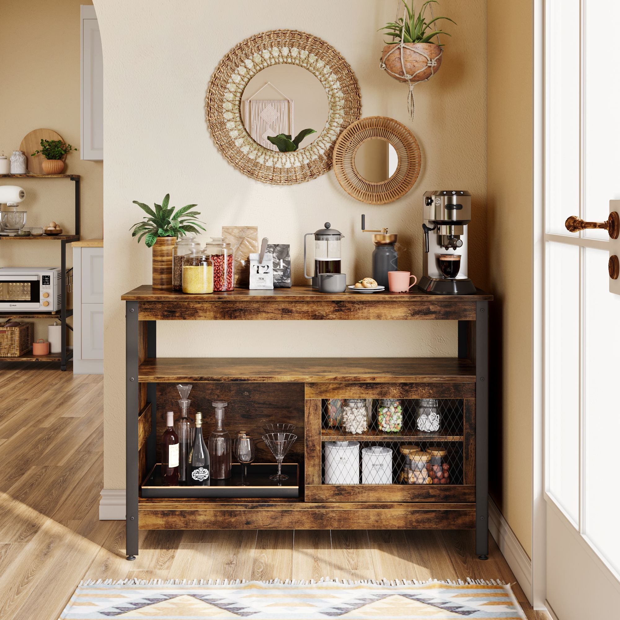a farmhouse style cabinet in a room