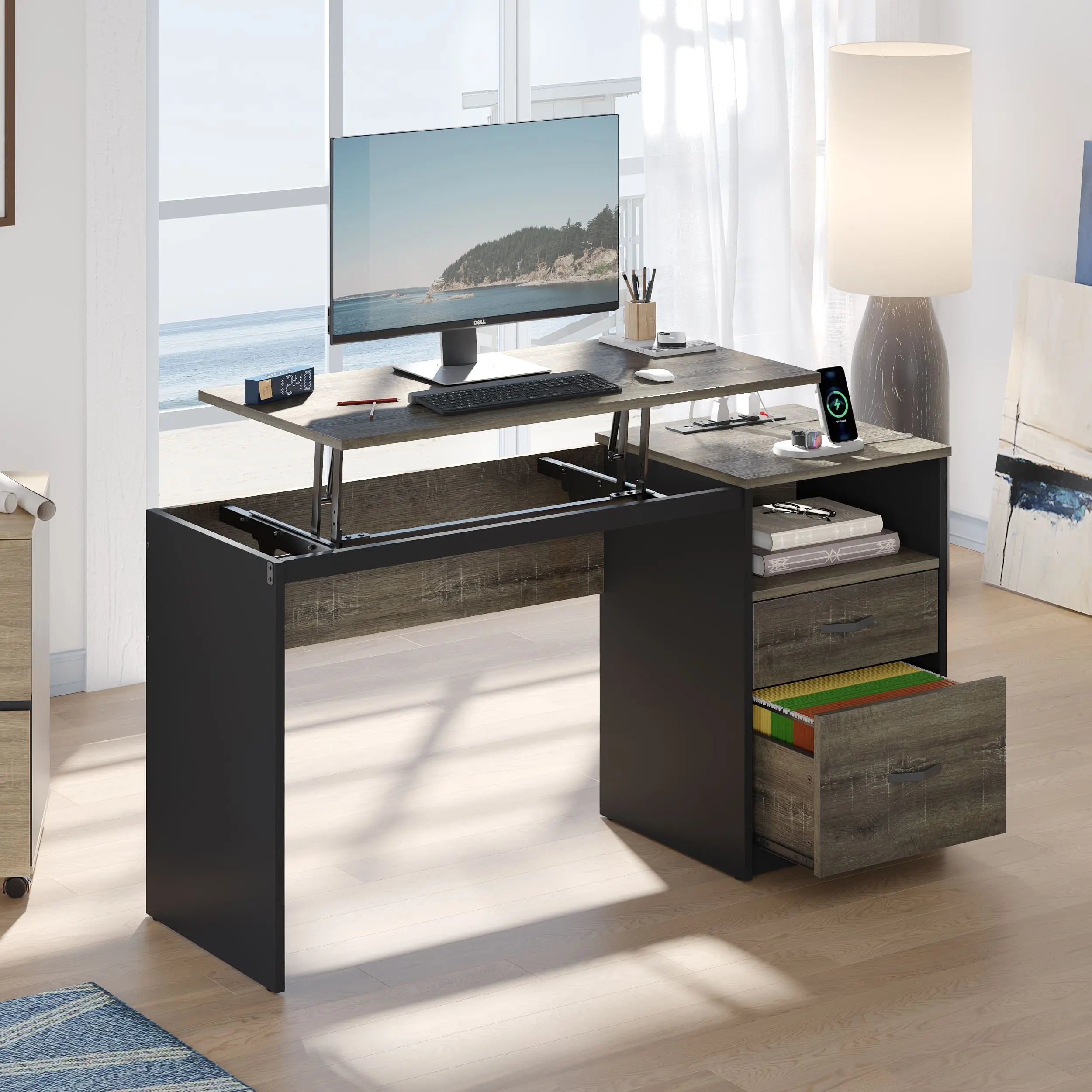 the grey home office desk