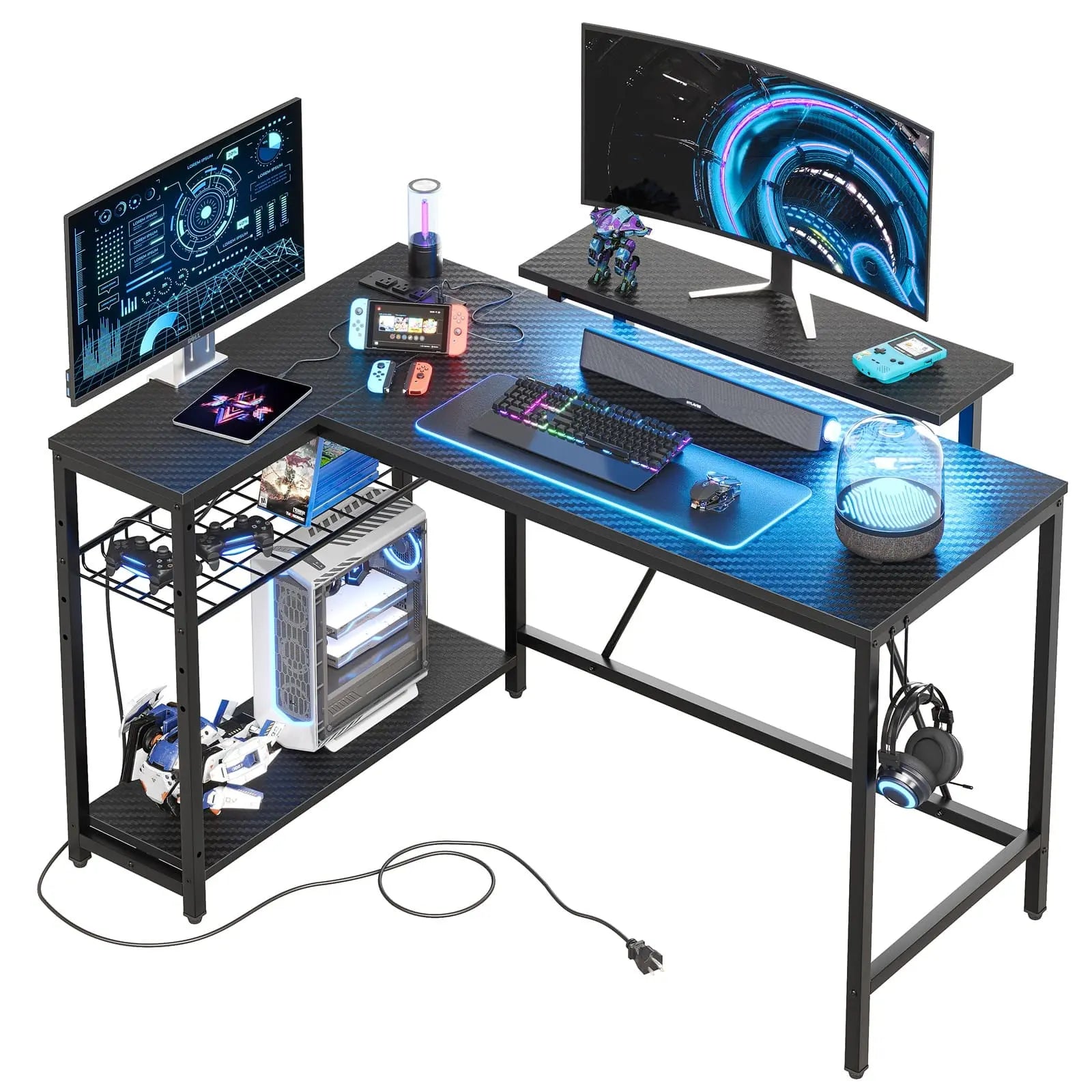 Bestier 48 Inch LED L-Shaped Gaming Desk with Monitor Stand, image size:1600x1600