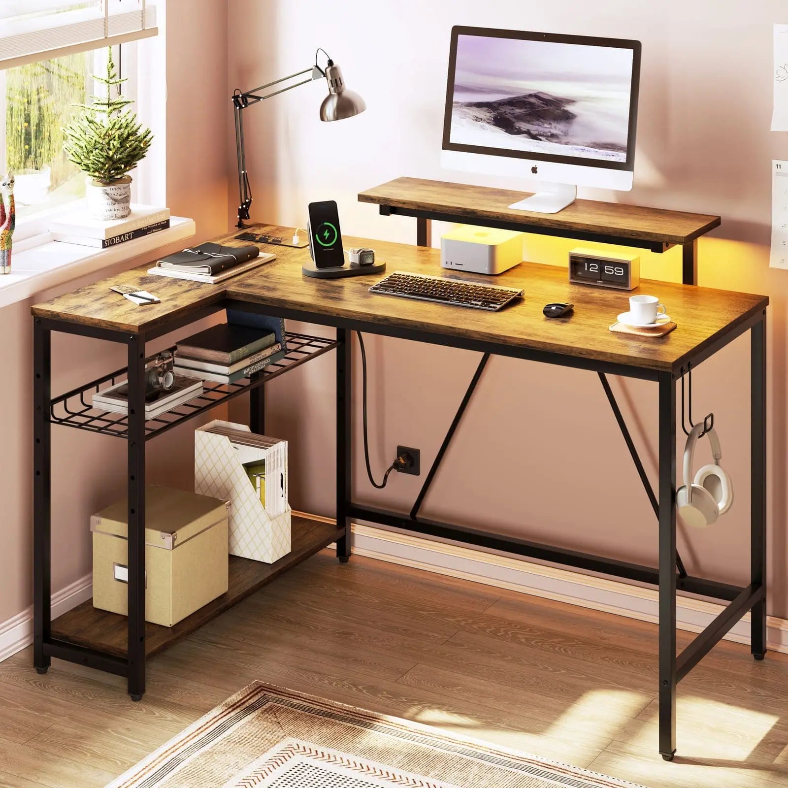 48 inch led l shaped gaming desk Bestier