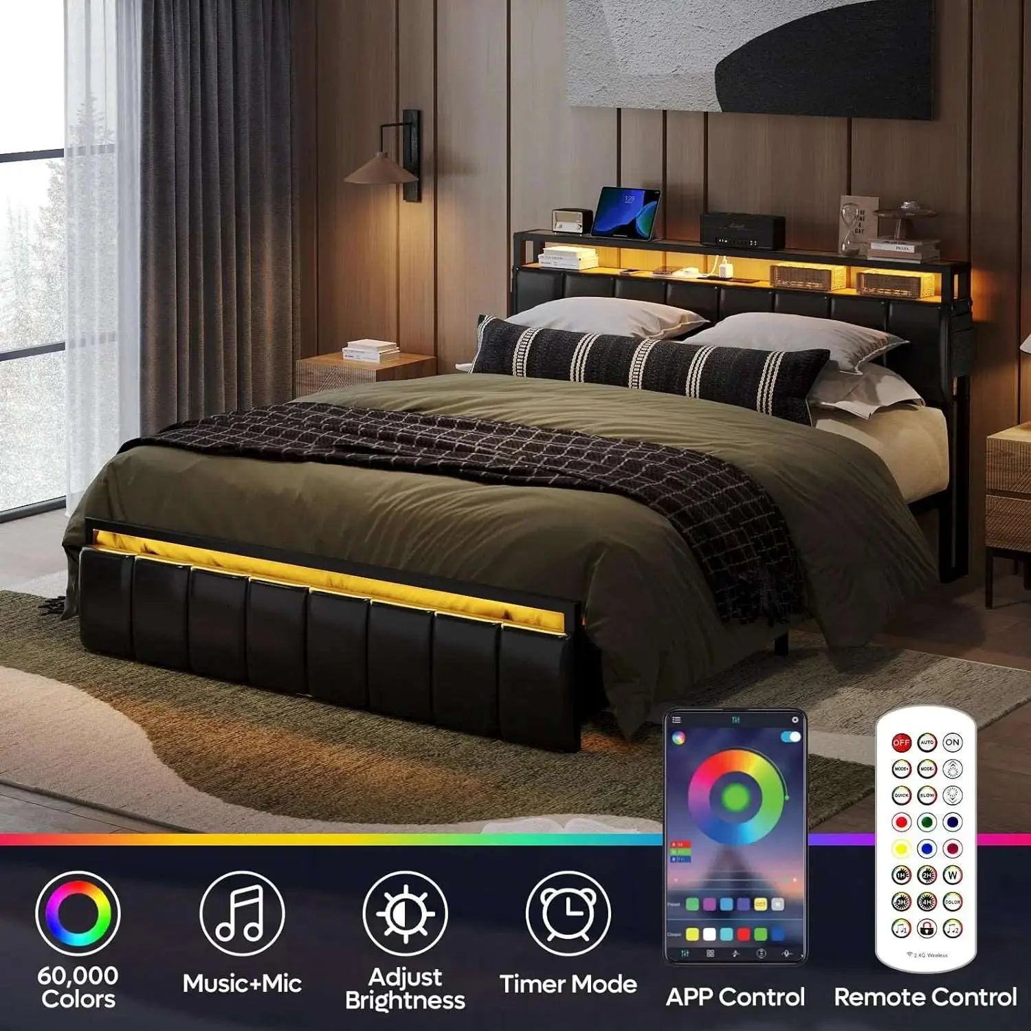 Bestier Full Bed Frame with Hidden Storage Headboard