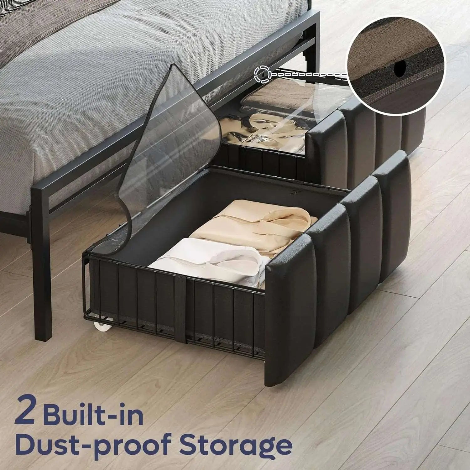 Full Bed Frame with Hidden Storage Headboard