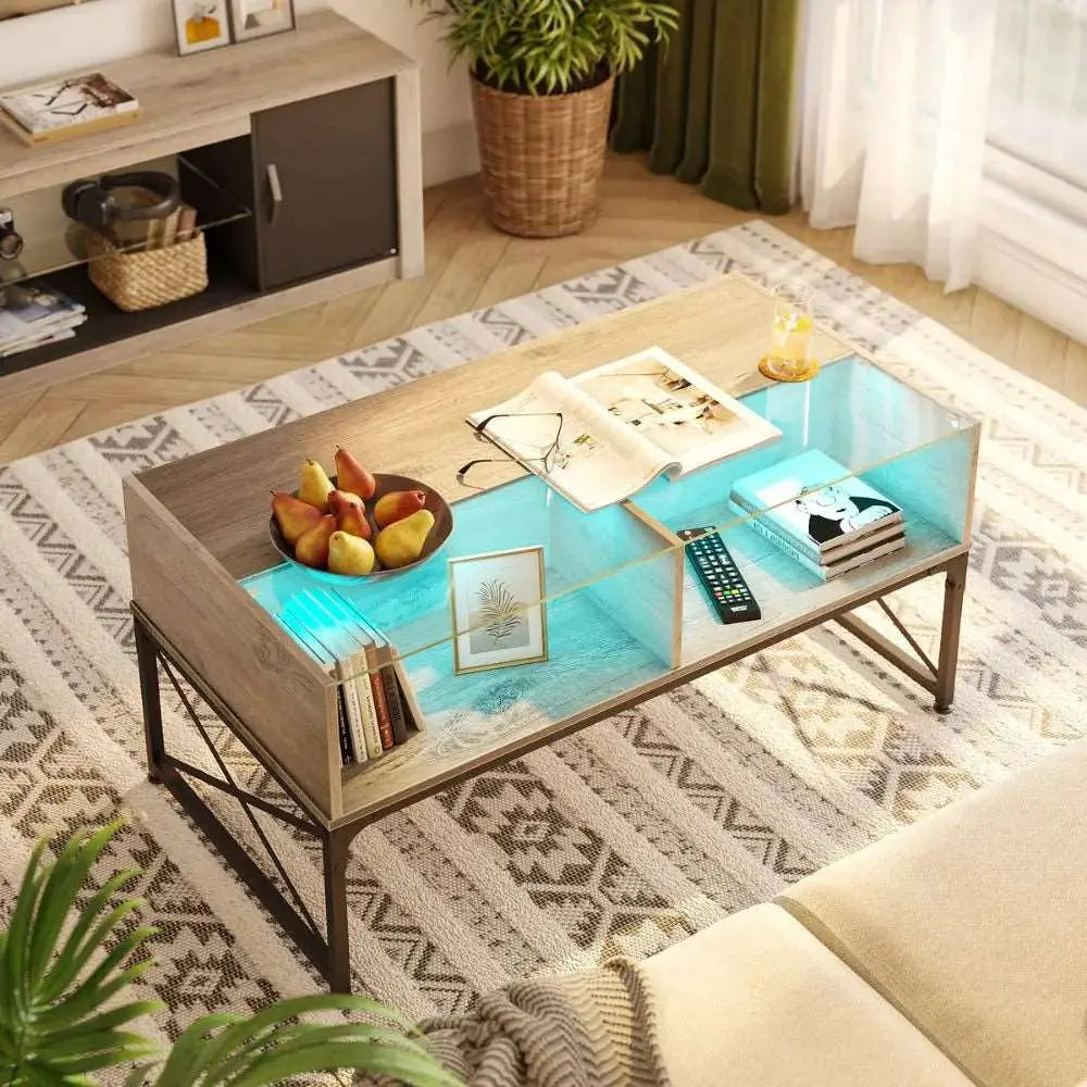 LED Coffee Table with Storage for Living Room - Bestier