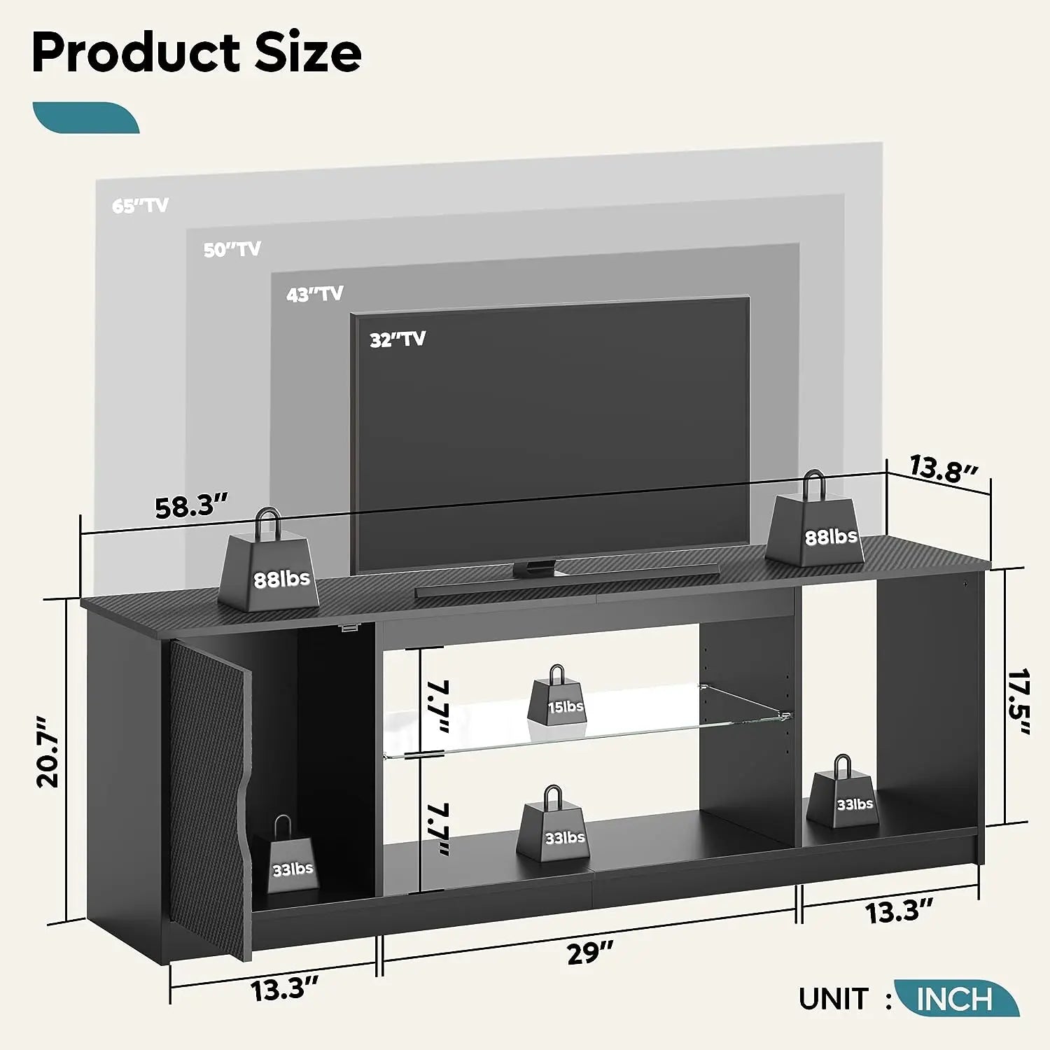 Bestier Led Entertainment Center for PS5, Gaming TV Stand of Black Carbon Fiber