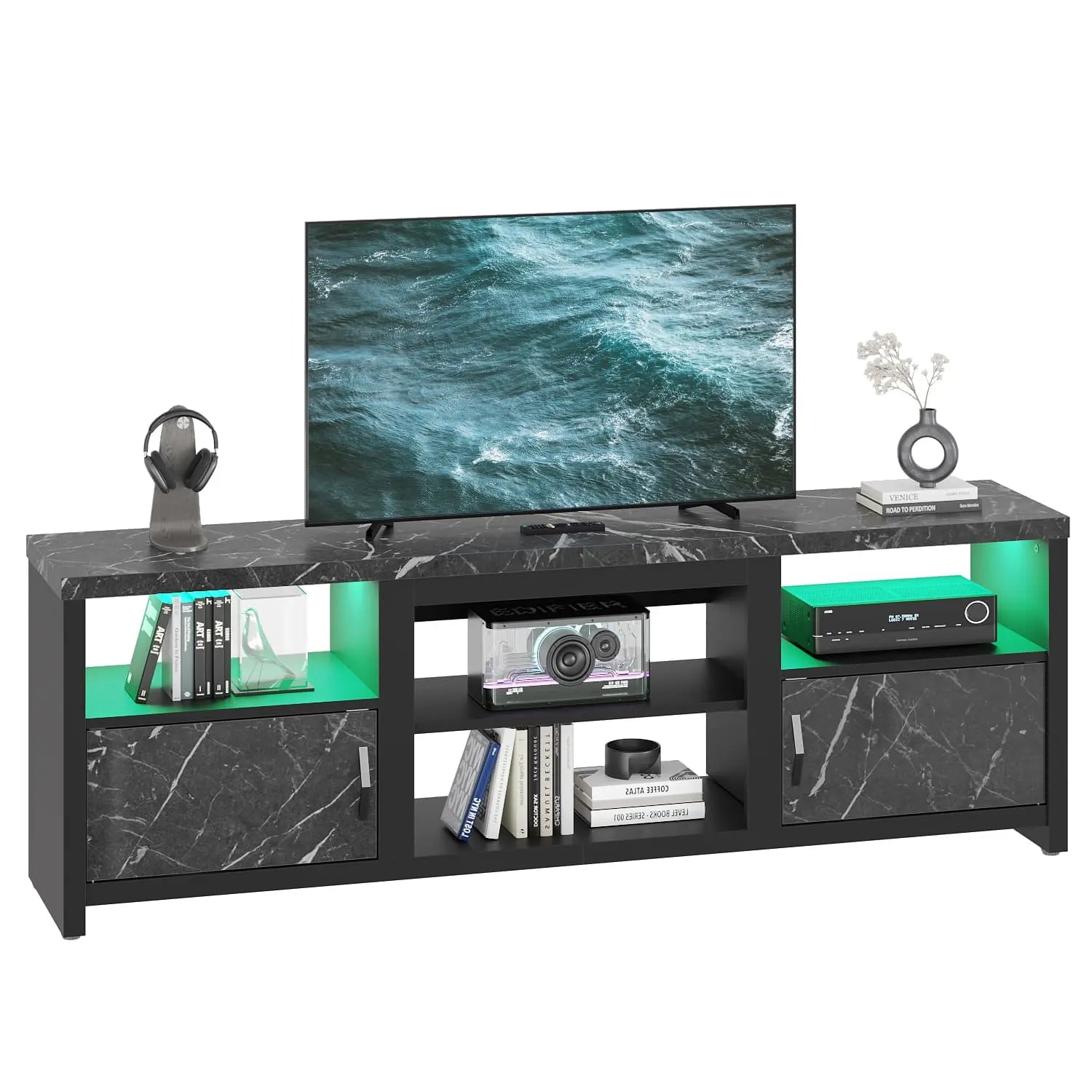 Bestier TV Stand with LED Lights & Charging Station for offers TVs up to 70