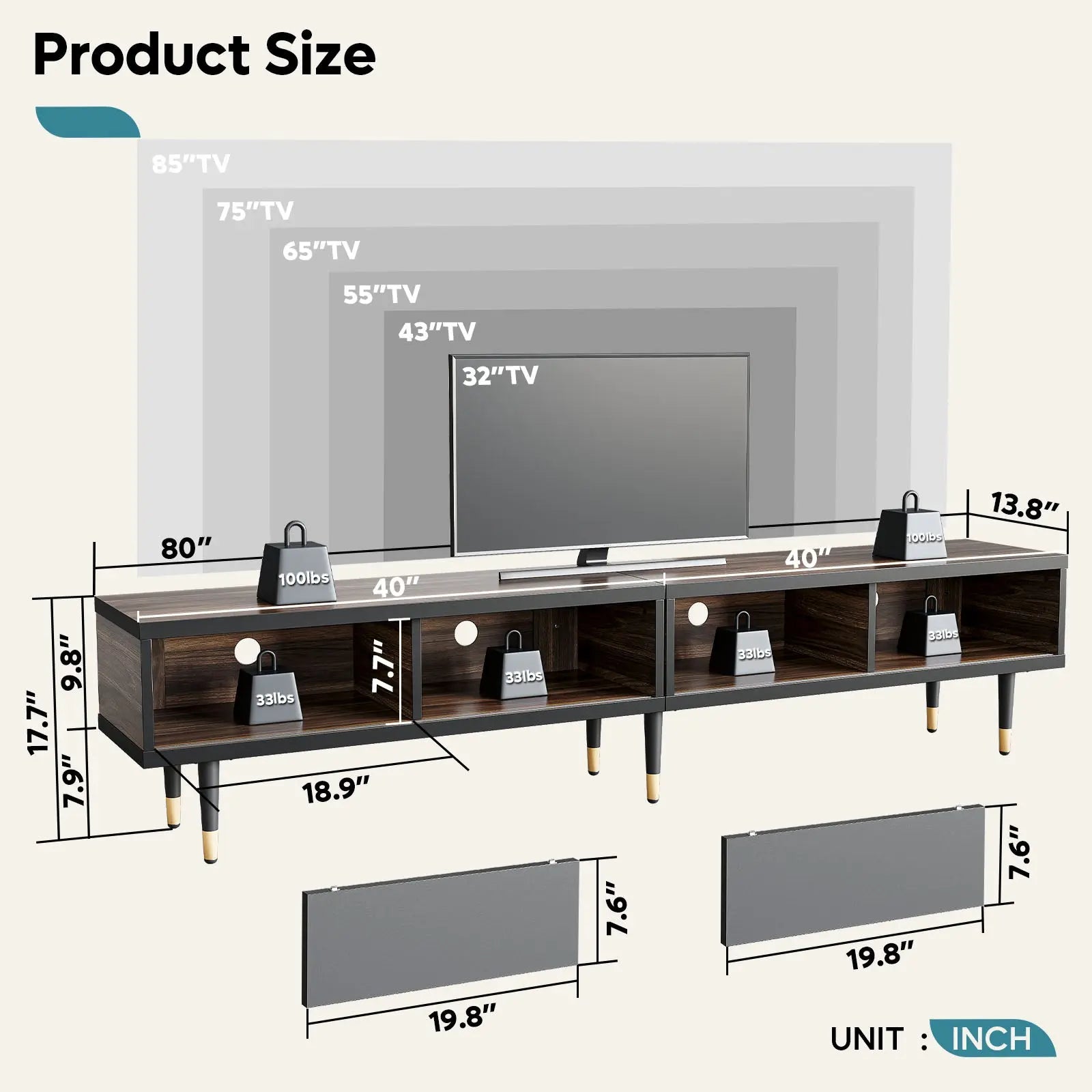 Bestier Mid-Century TV Stand of walnut for TVs up to 85'' Multifunction Entertainment Center for Corner Bestier
