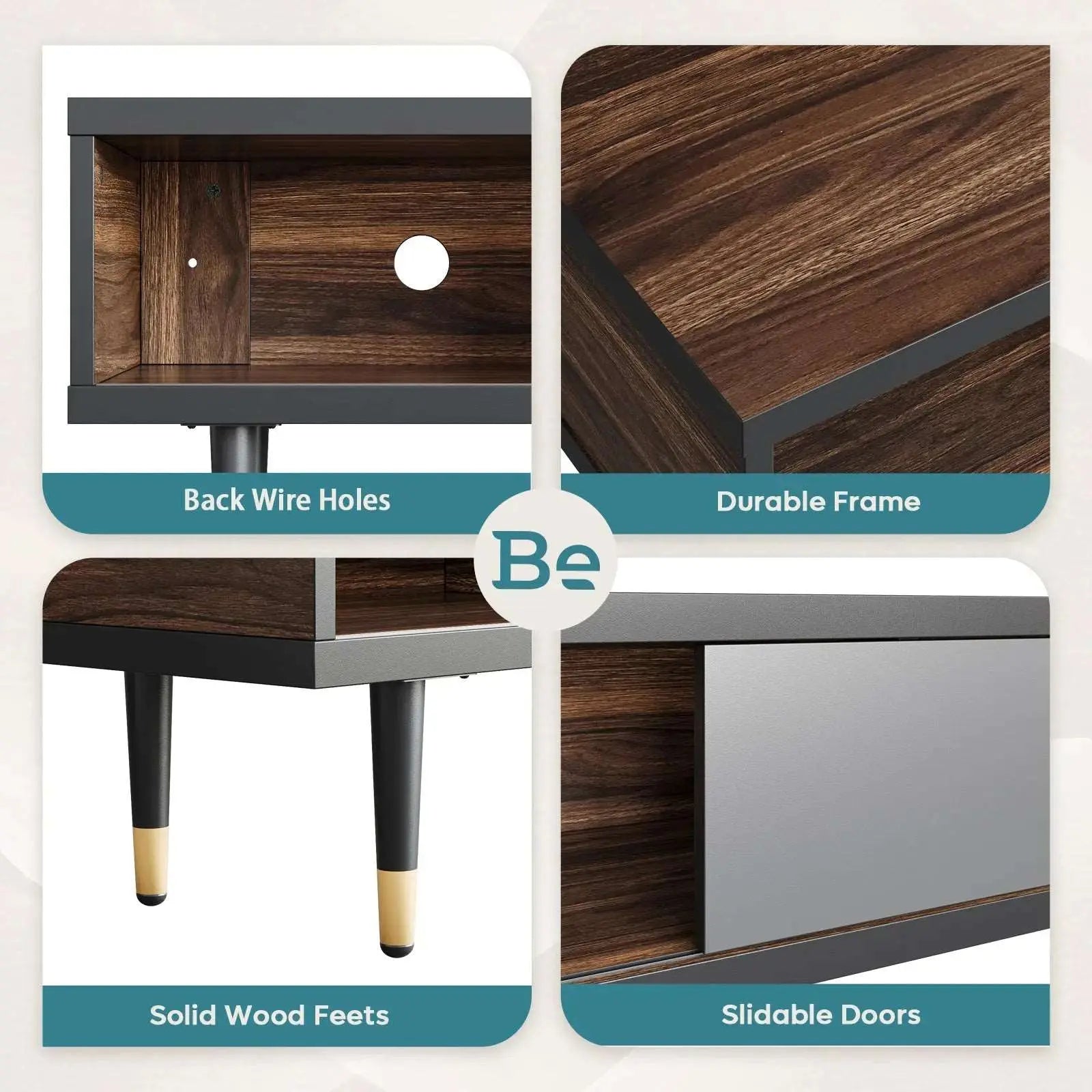 Mid-Century TV Stand for TVs up to 85'' Multifunction Entertainment Center for Corner Bestier