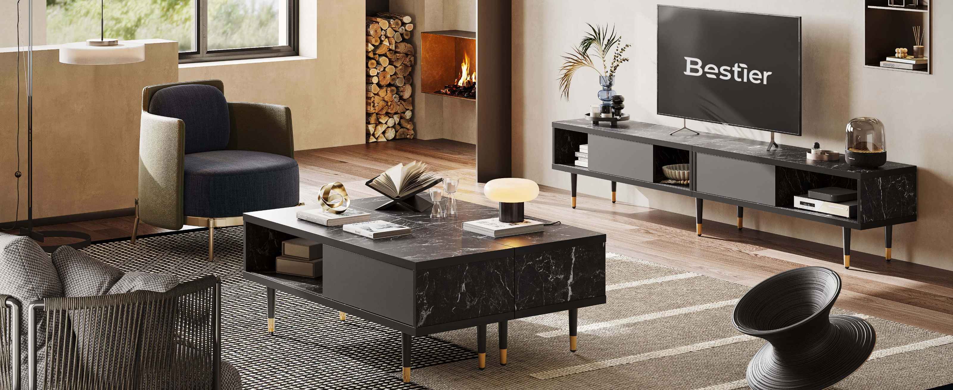 some minimalist style furniture in a room