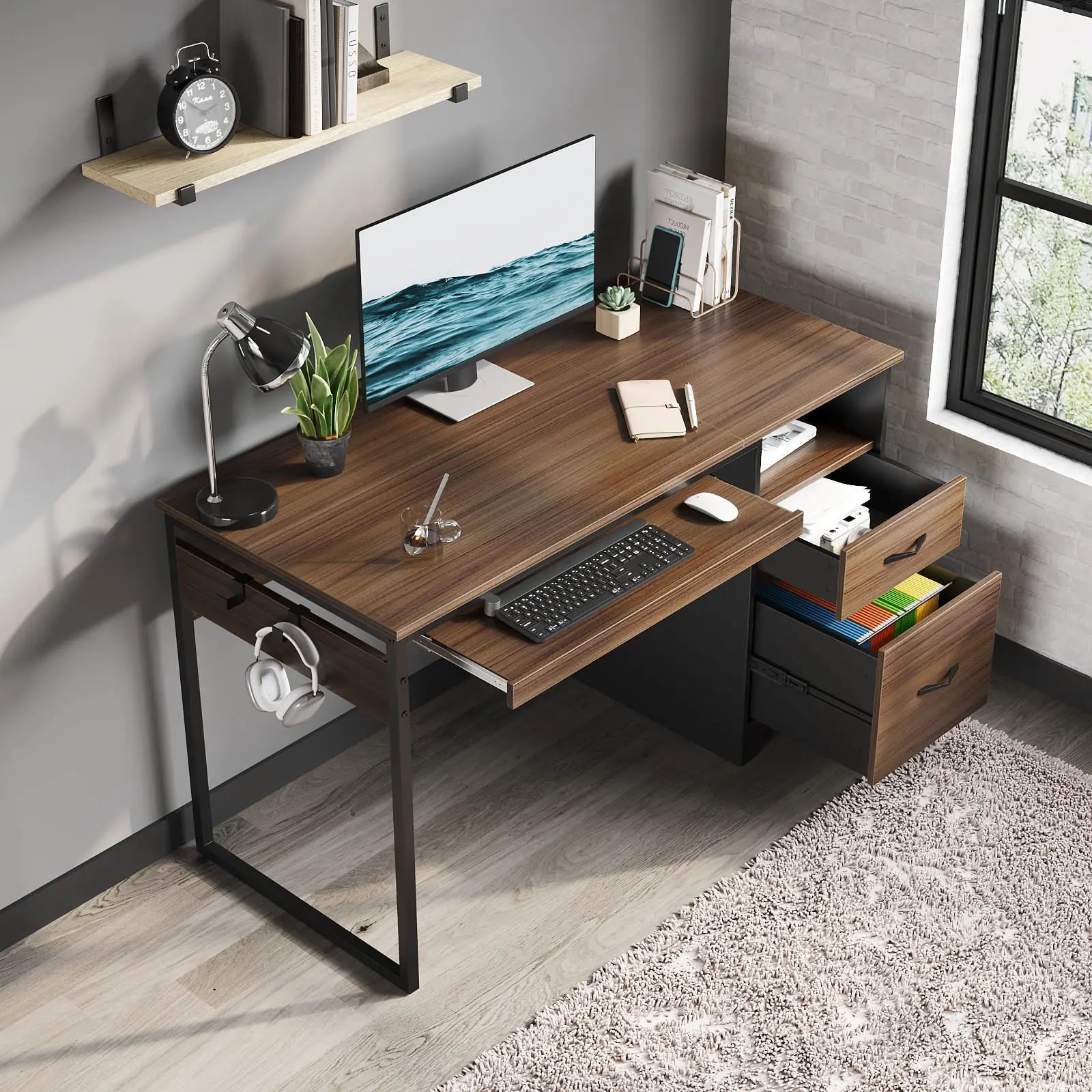 48 inch office computer desk with drawers Bestier