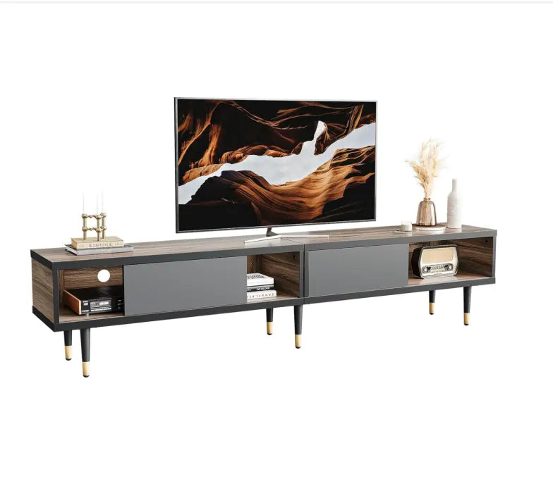 the pinewood mid century modern tv stand in the white background