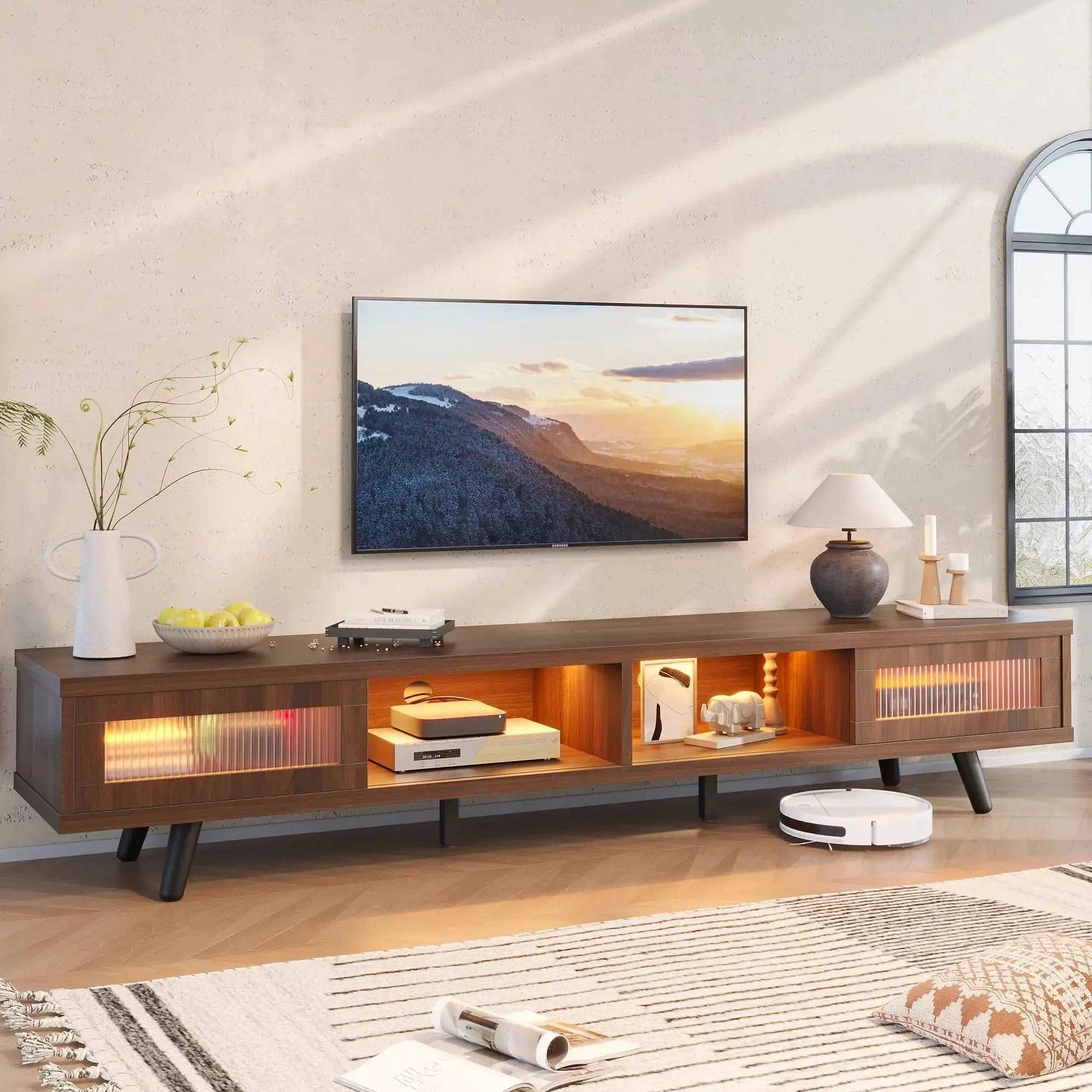 led Low Profile TV Consoles of Ancona Walnut