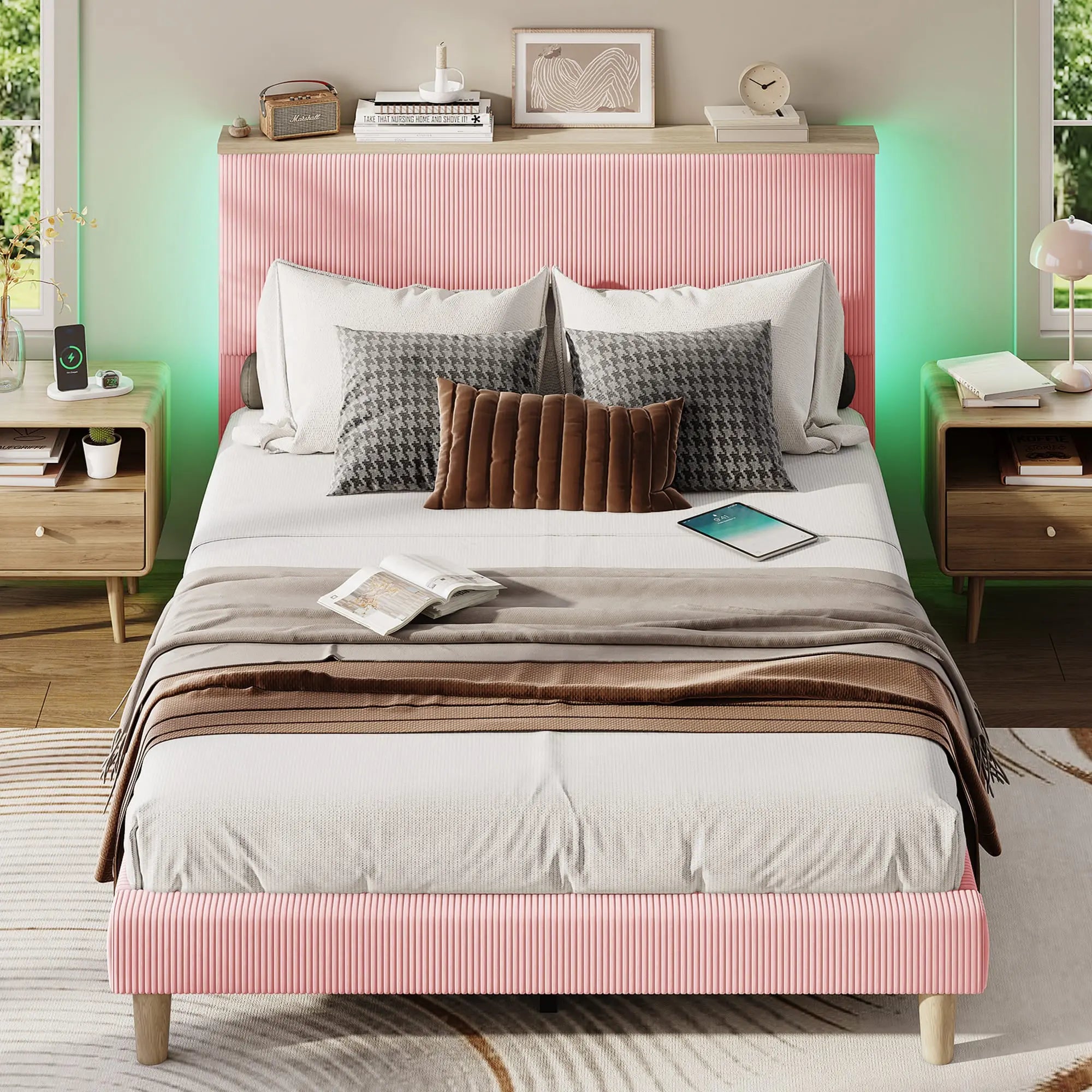 the pink queen size bed frame with headboard