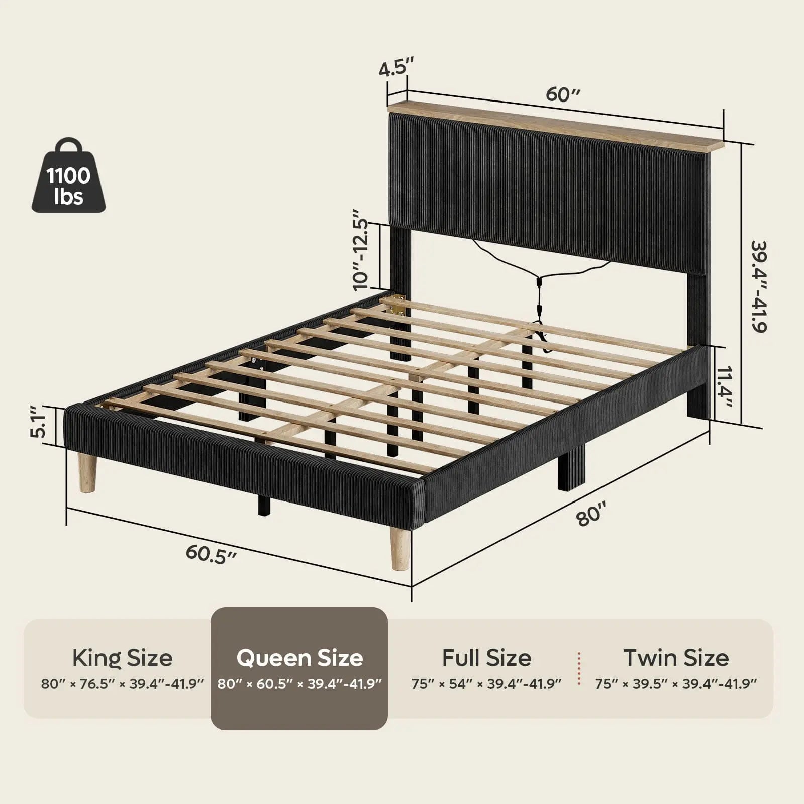 the size of this queen size bed frame with headboard Bestier