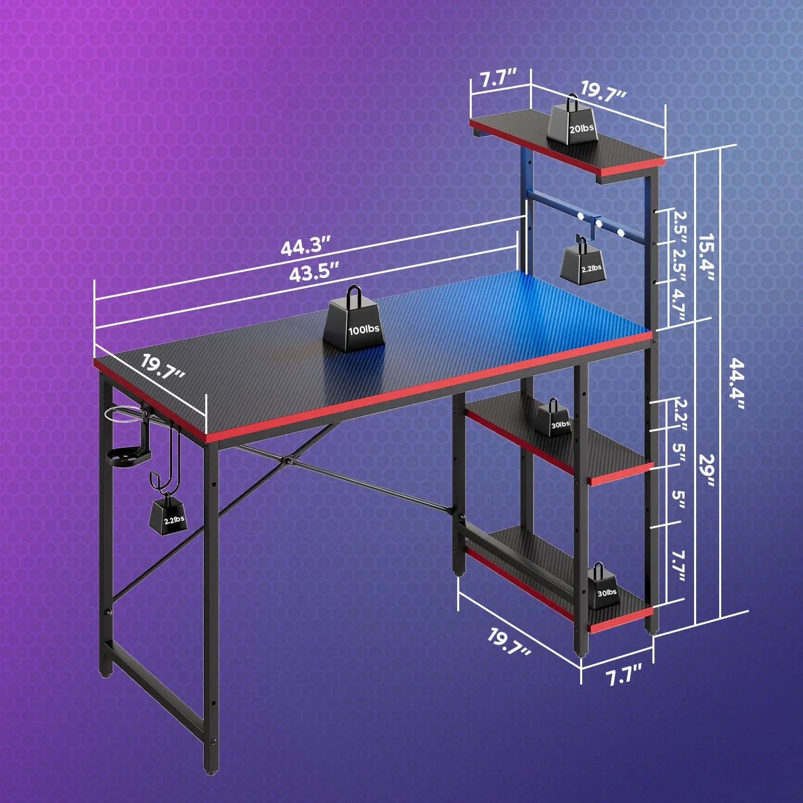 the size of this retangular gaming desk with led lights
