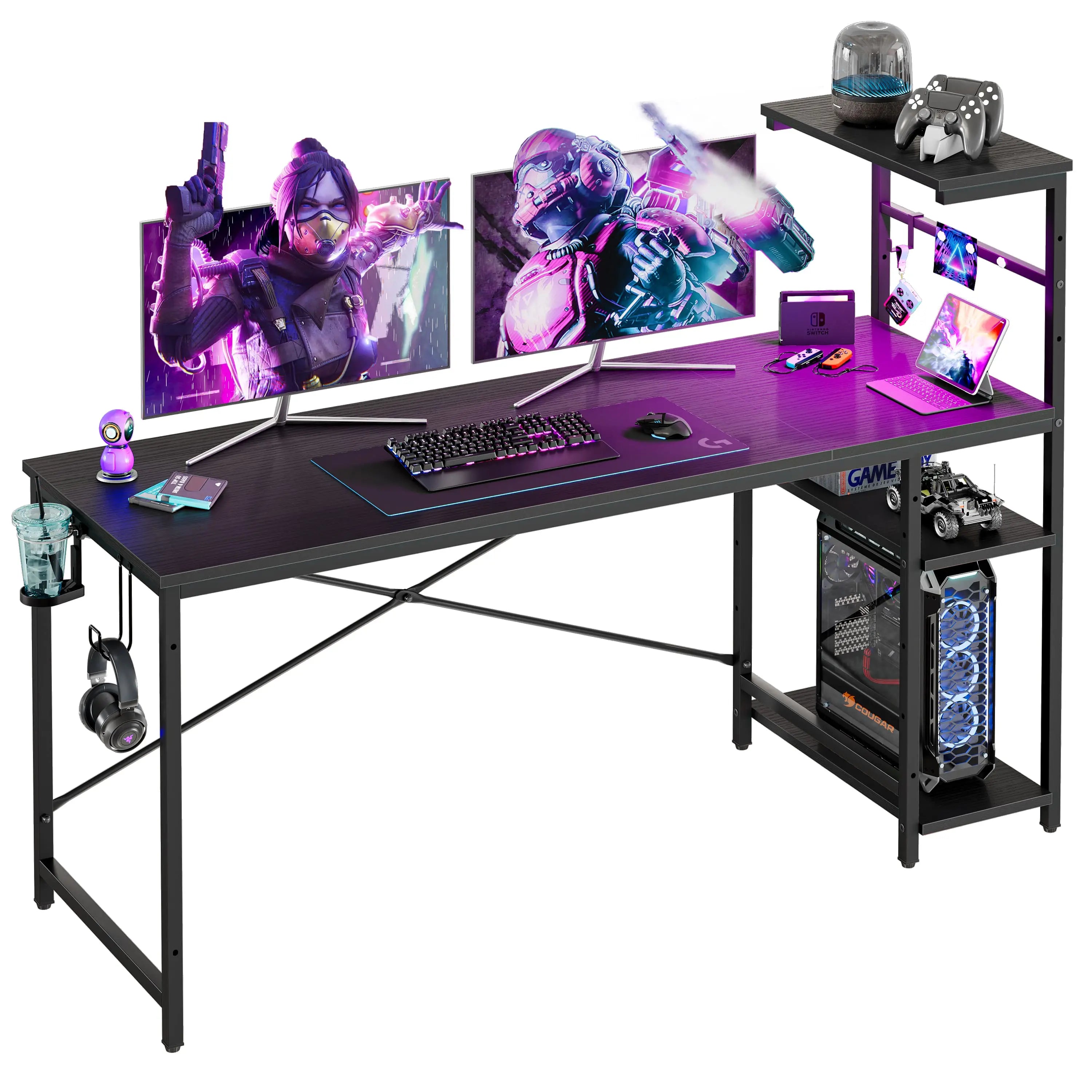 the black retangular gaming desk in the white background