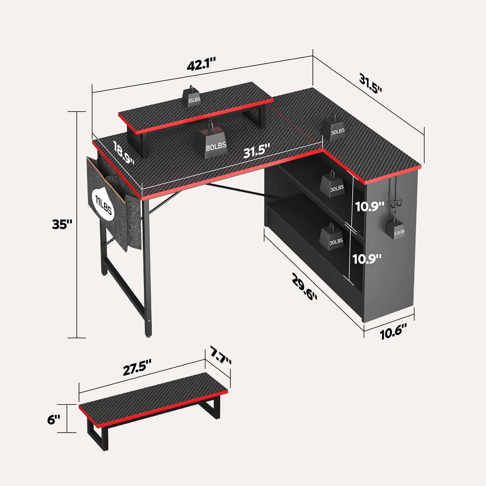the size of this l shaped with open storage cabinet