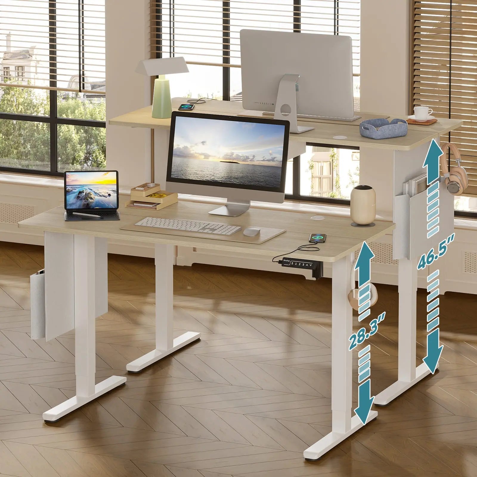 55 inch white standing desk with different height