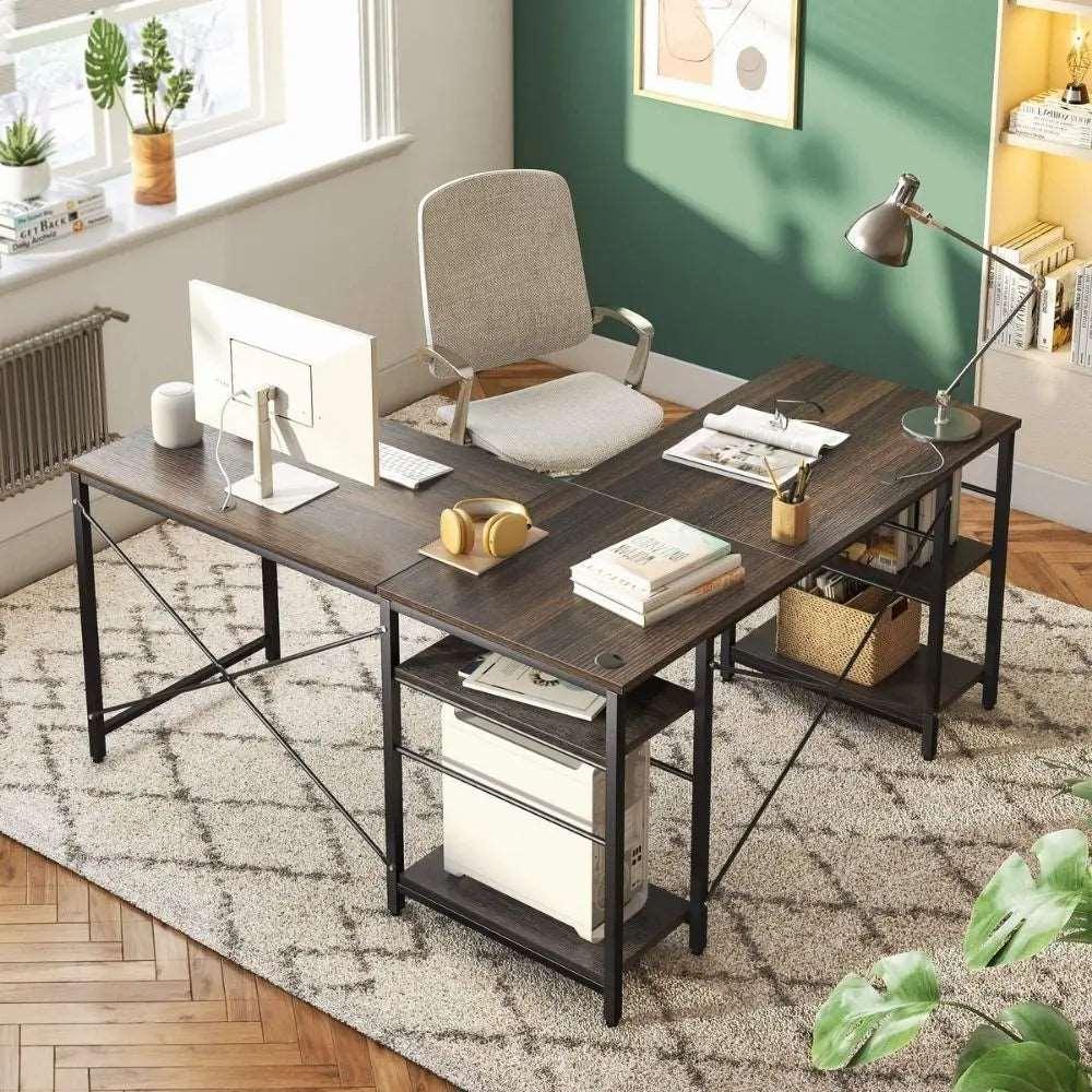 95.2 Inch Two Person L Shaped Reversible Computer Desk