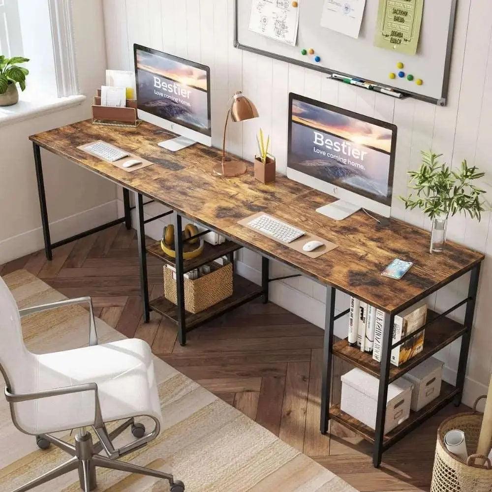 95.2'' Two Person L Shaped Desk of Rustic Brown