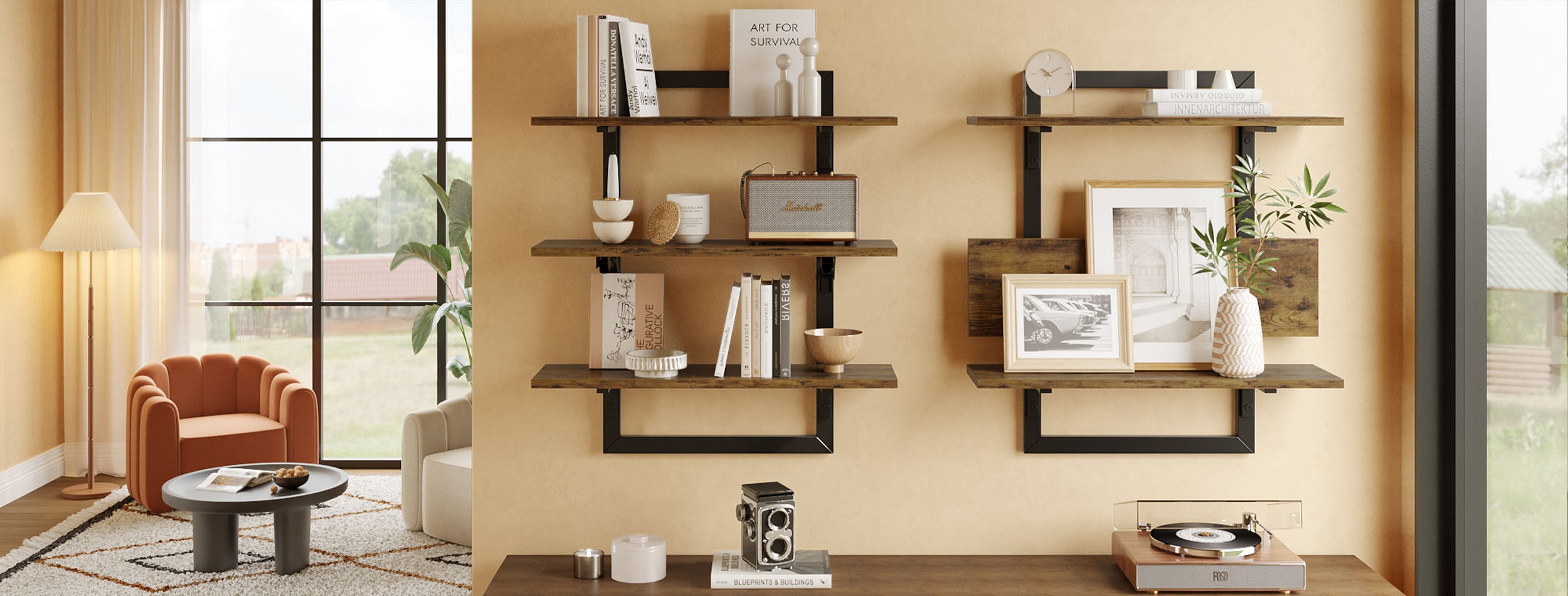 Two Wall Mounted Bookshelves