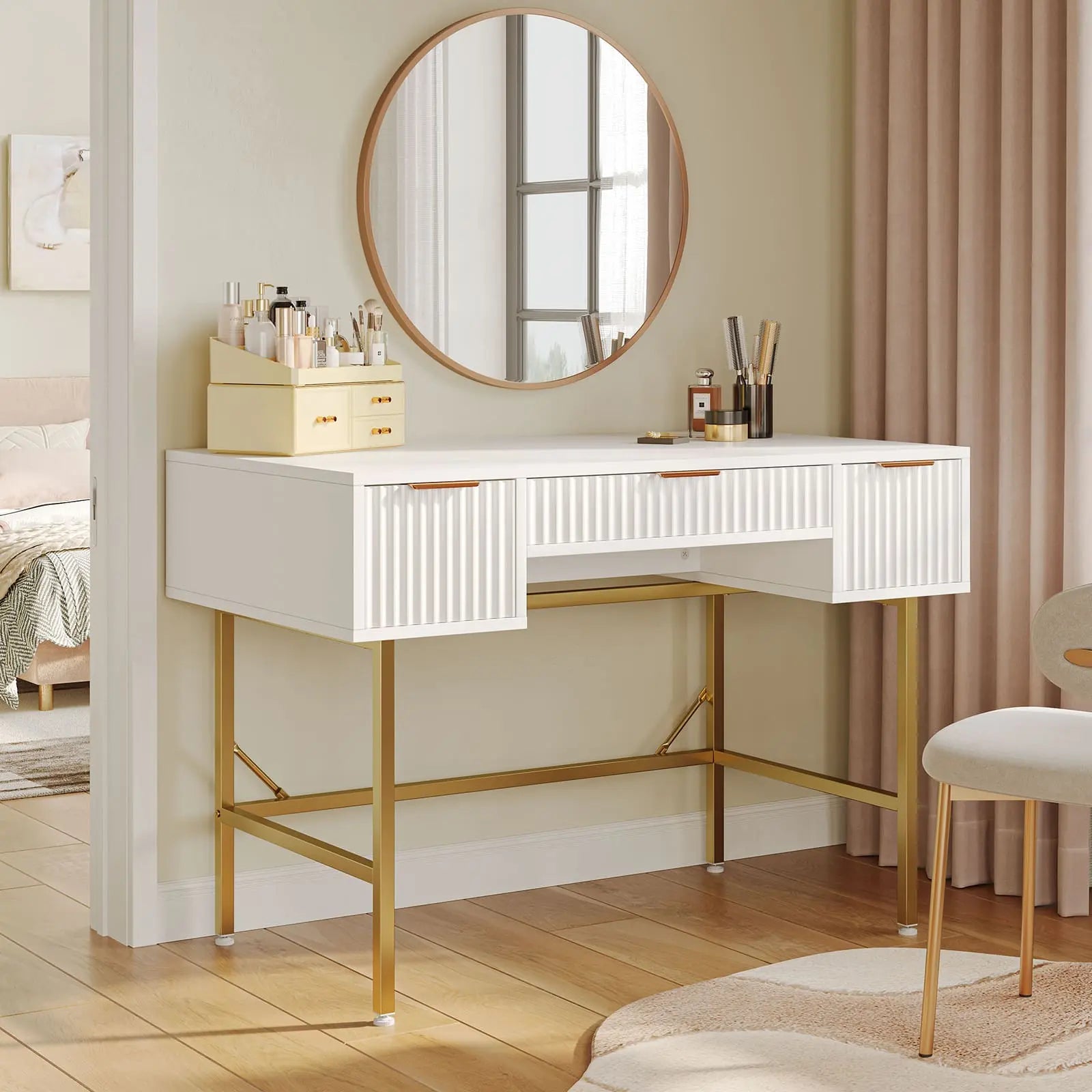 47 inch fluted computer desk with storage Bestier