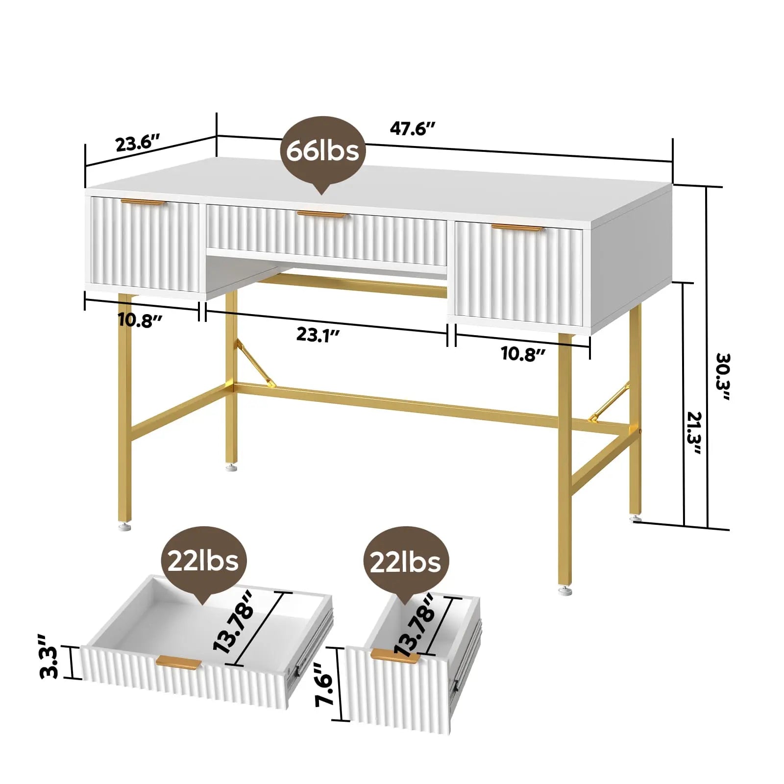 47 inch fluted computer desk with storage Bestier