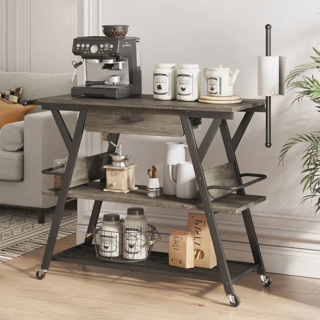 Kitchen Island Carts of Vintage Dark Grey with Drawer - Bestier