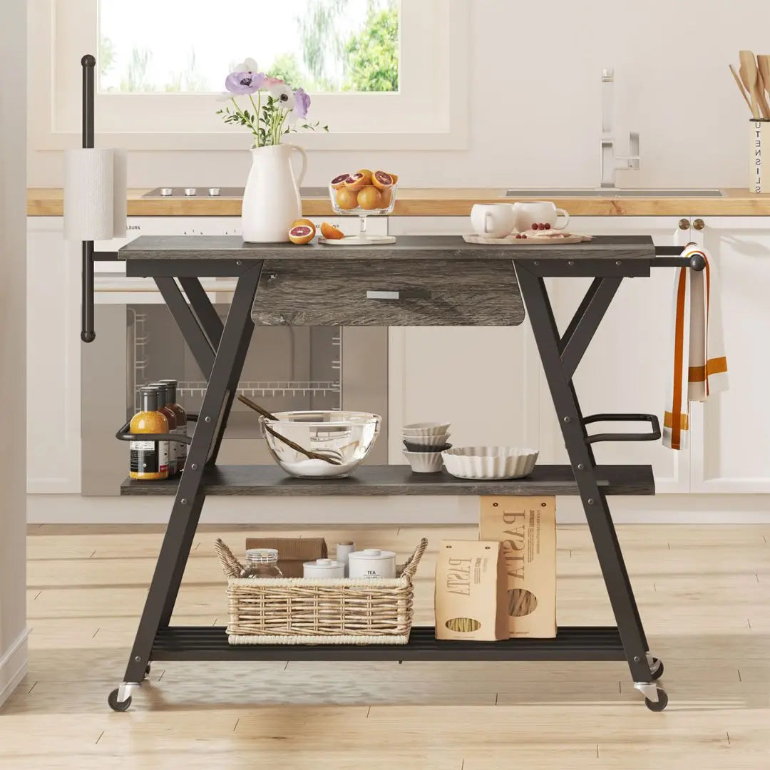 Kitchen Island Carts of Vintage Dark Grey with Drawer - Bestier