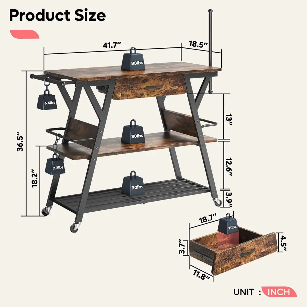the size of Rustic Brown Coffee Bar Stand