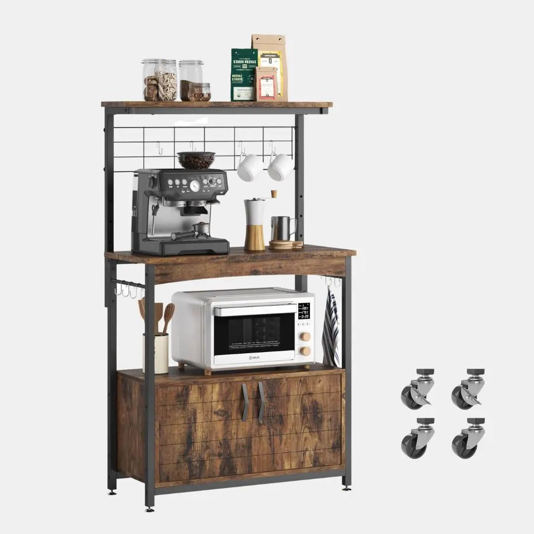Microwave Stand of Rustic Brown with Storage Cabinet Bakers Racks