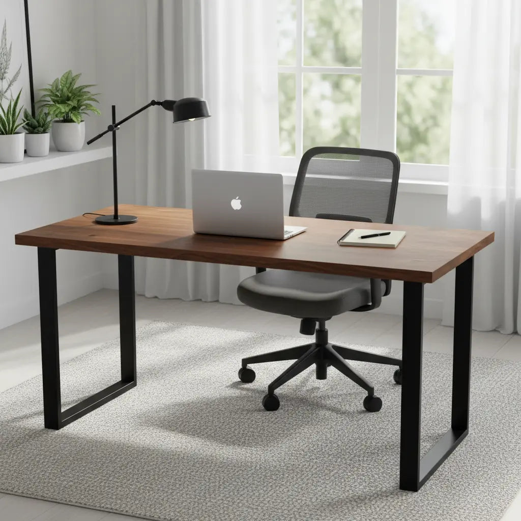 A stable, well-organized home office desk setup that looks sturdy and professionally assembled