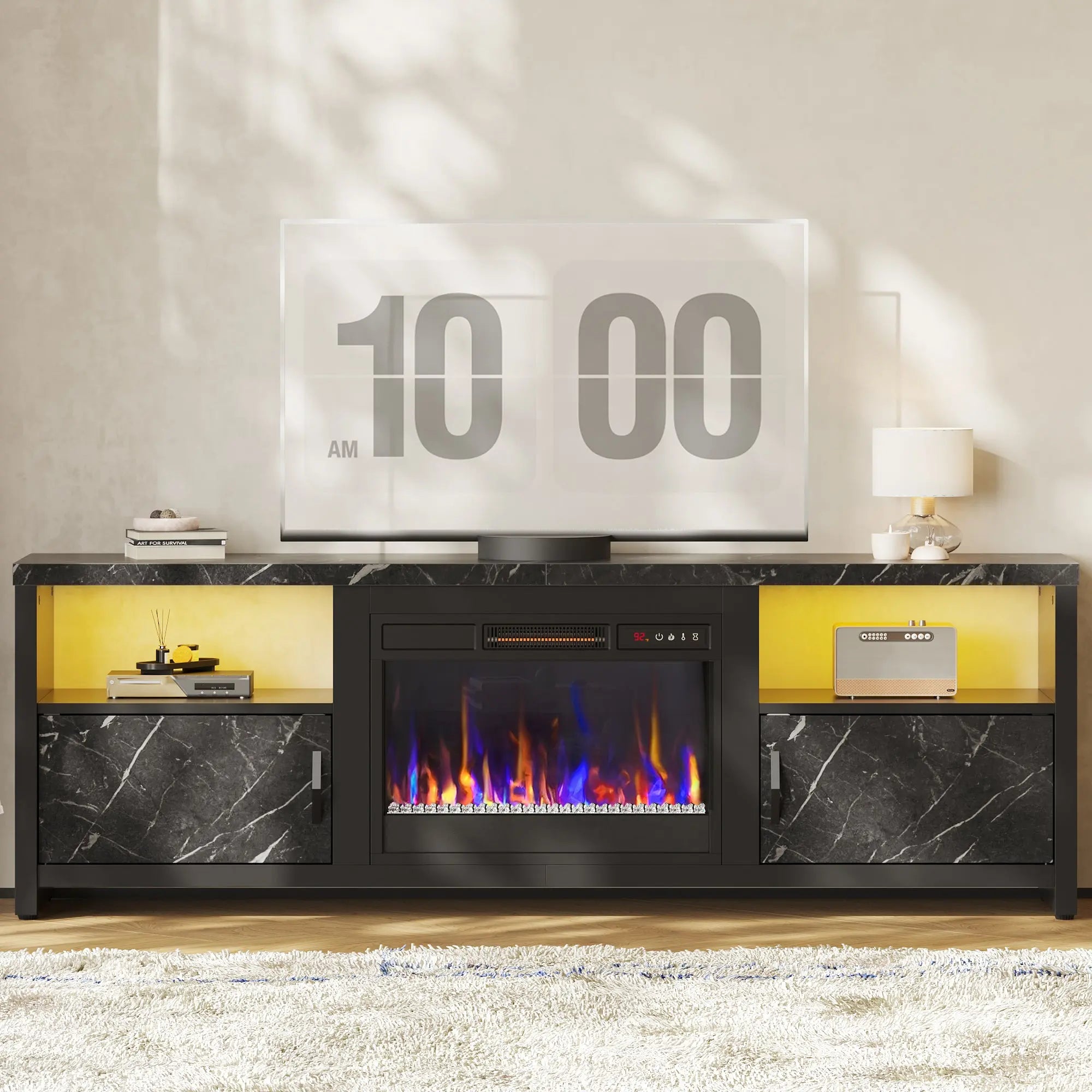 Bestier 71" Modern Fireplace TV Stand for TVs up to 75", LED Entertainment Center Gaming TV Console with 23" Remote Control Electric Fireplace Bestier