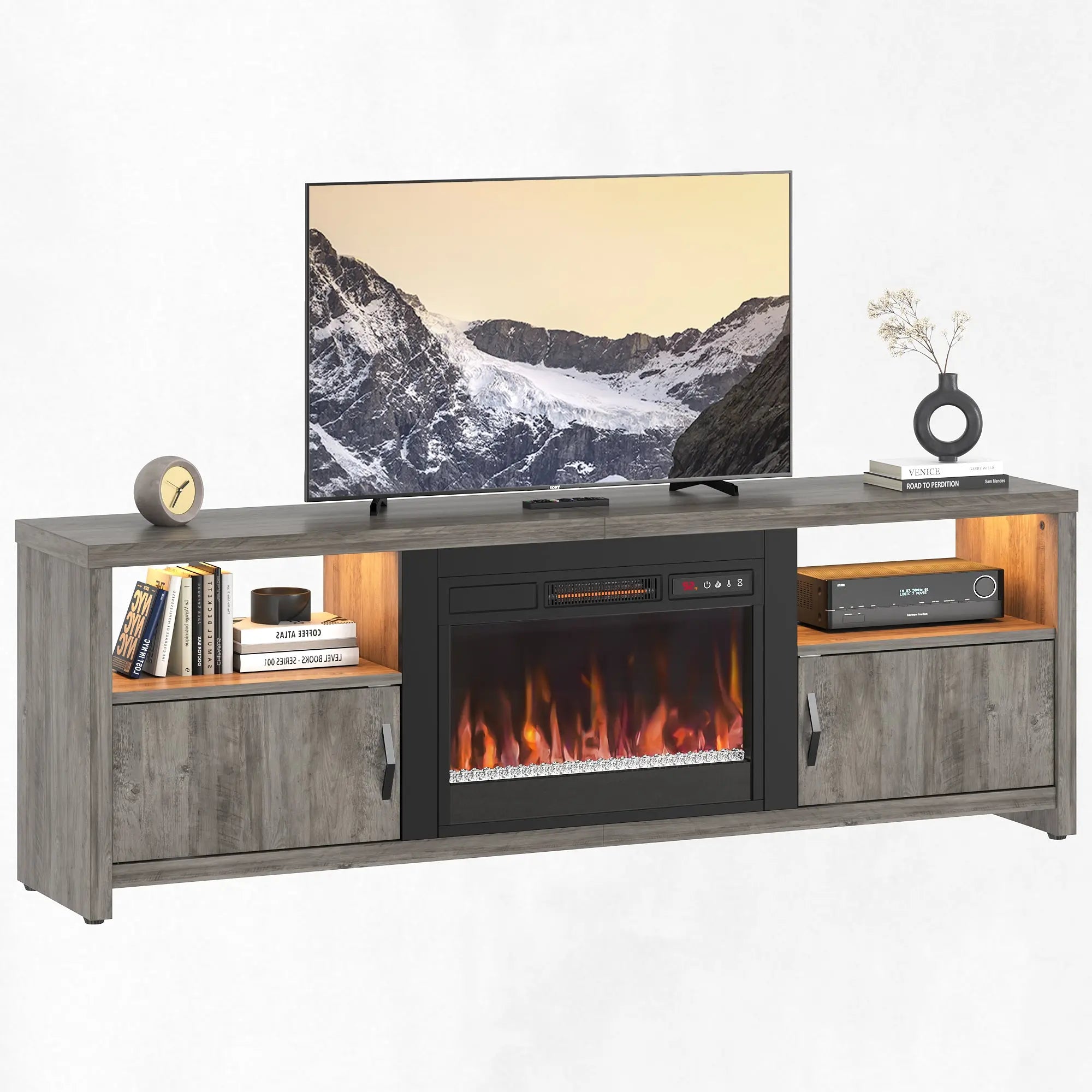 Bestier 71" Modern Fireplace TV Stand for TVs up to 75", LED Entertainment Center Gaming TV Console with 23" Remote Control Electric Fireplace Bestier