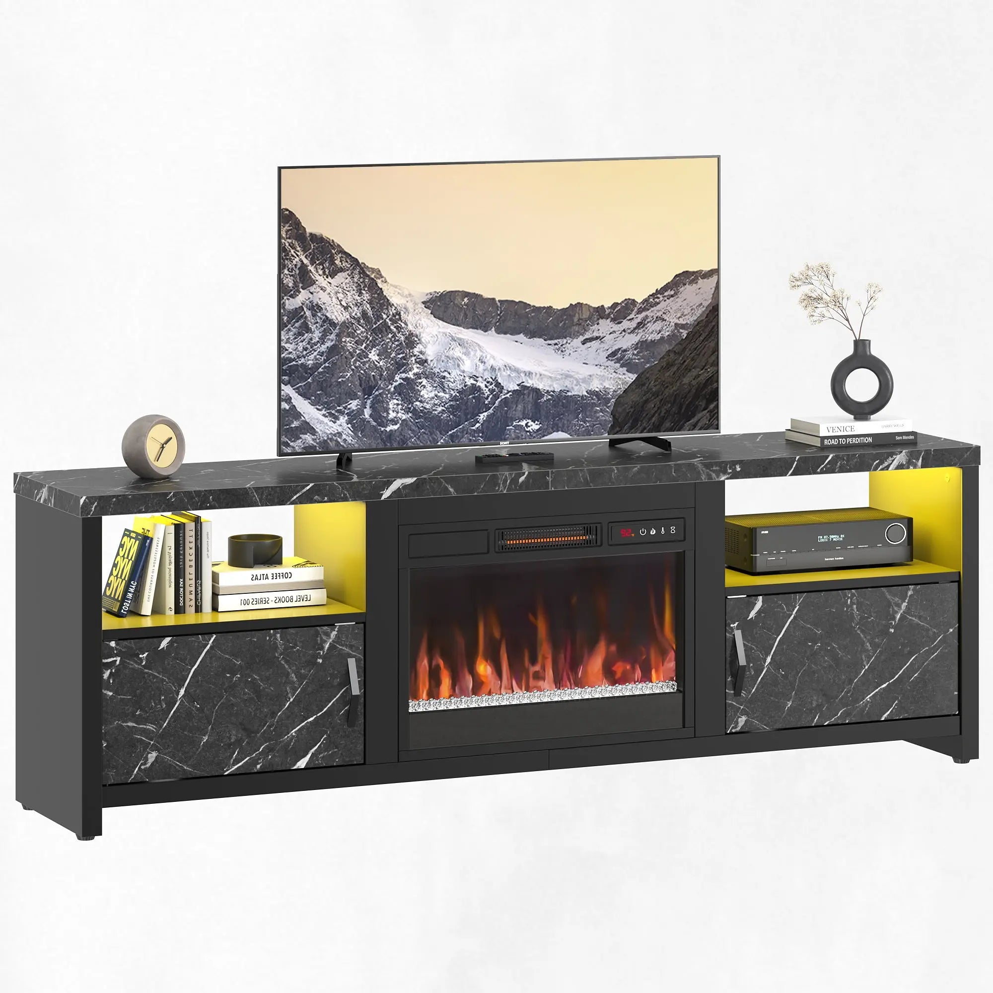Bestier 71" Modern Fireplace TV Stand for TVs up to 75", LED Entertainment Center Gaming TV Console with 23" Remote Control Electric Fireplace Bestier