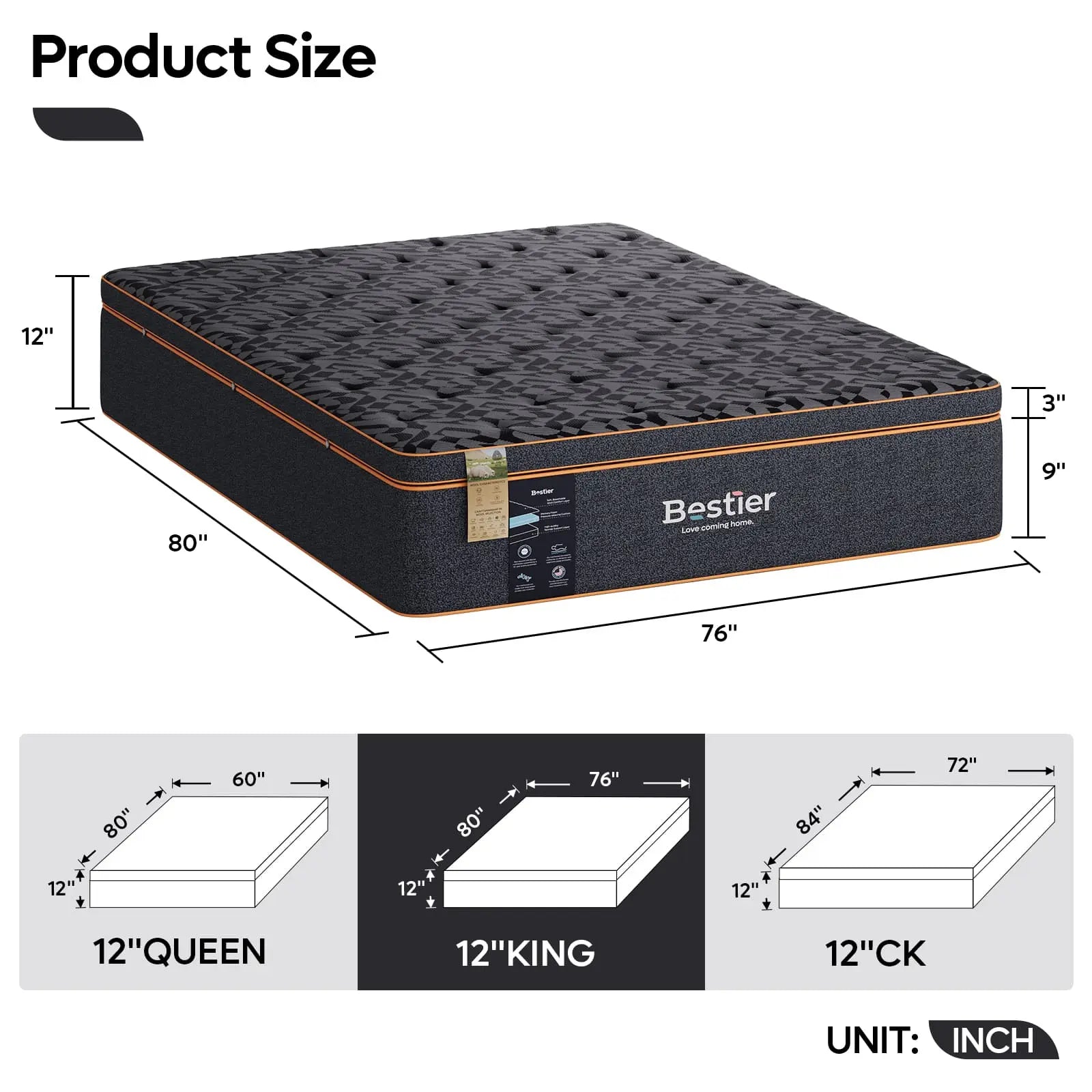 12 inch king size mattress Bestier