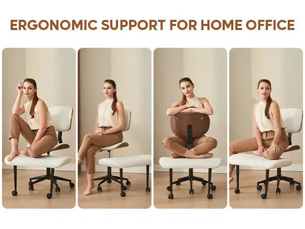 Bestier white PU leather cross-legged ergonomic chair for home office, ADHD, yoga.