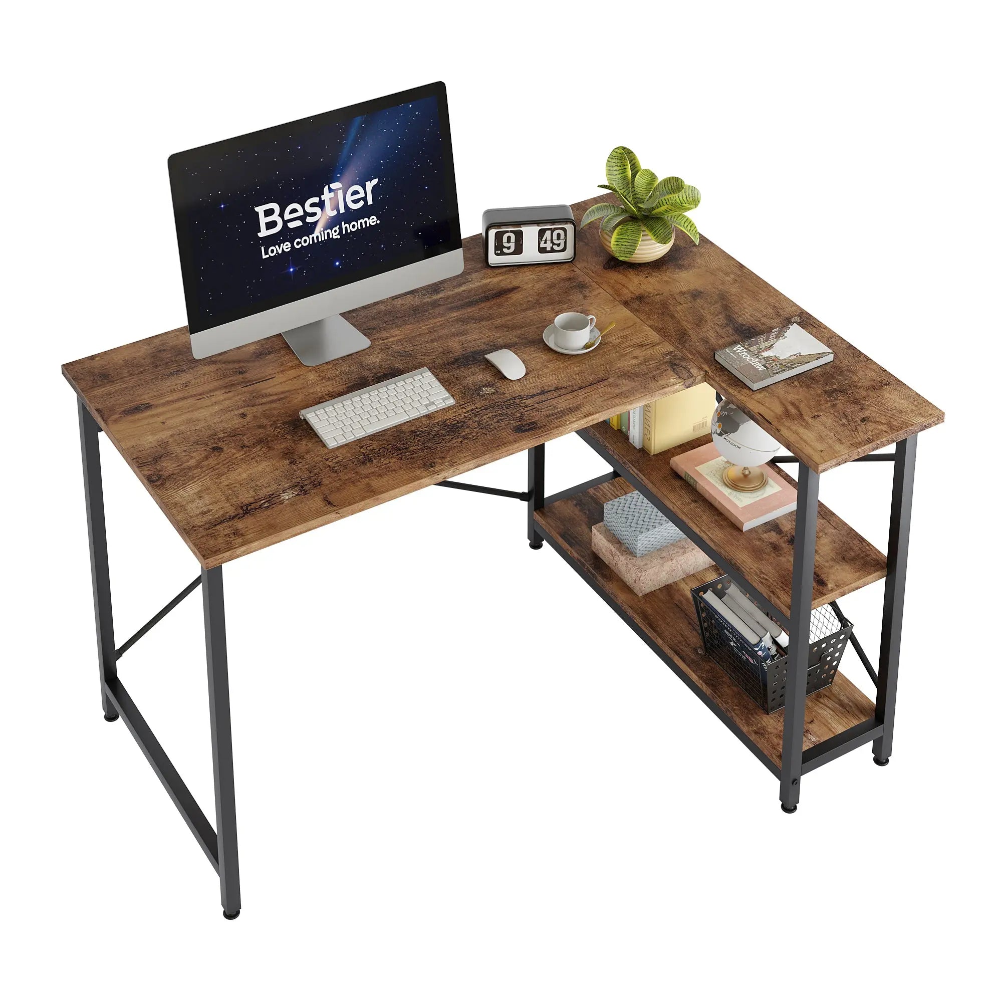 47-inch Small L Shaped Desk with Storage Shelves Corner Gaming Computer Desk Bestier