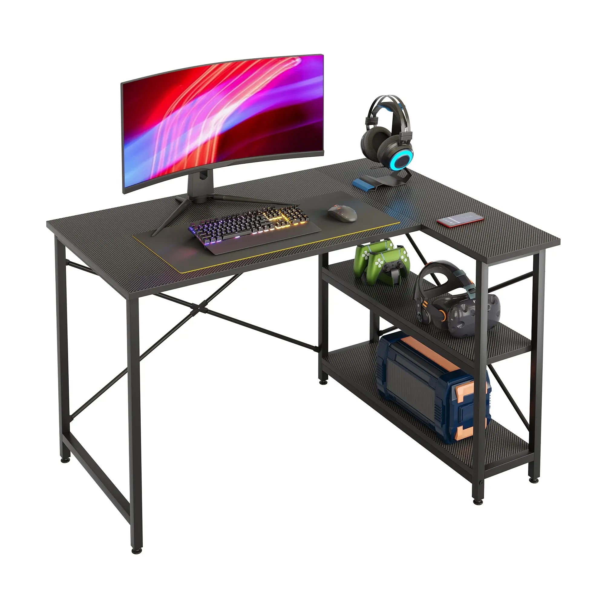 47-inch Small L Shaped Desk with Storage Shelves Corner Gaming Computer Desk Bestier