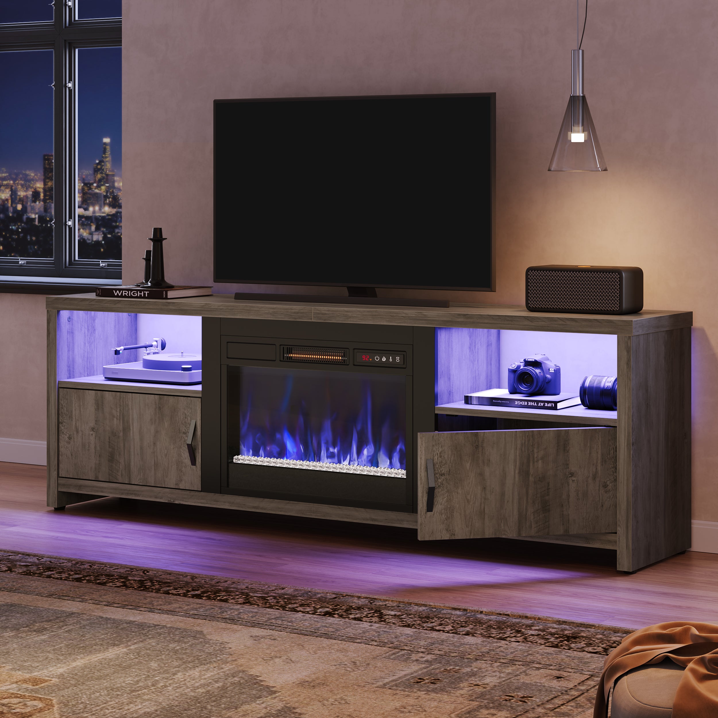 Bestier 71" Modern Fireplace TV Stand for TVs up to 75", LED Entertainment Center Gaming TV Console with 23" Remote Control Electric Fireplace