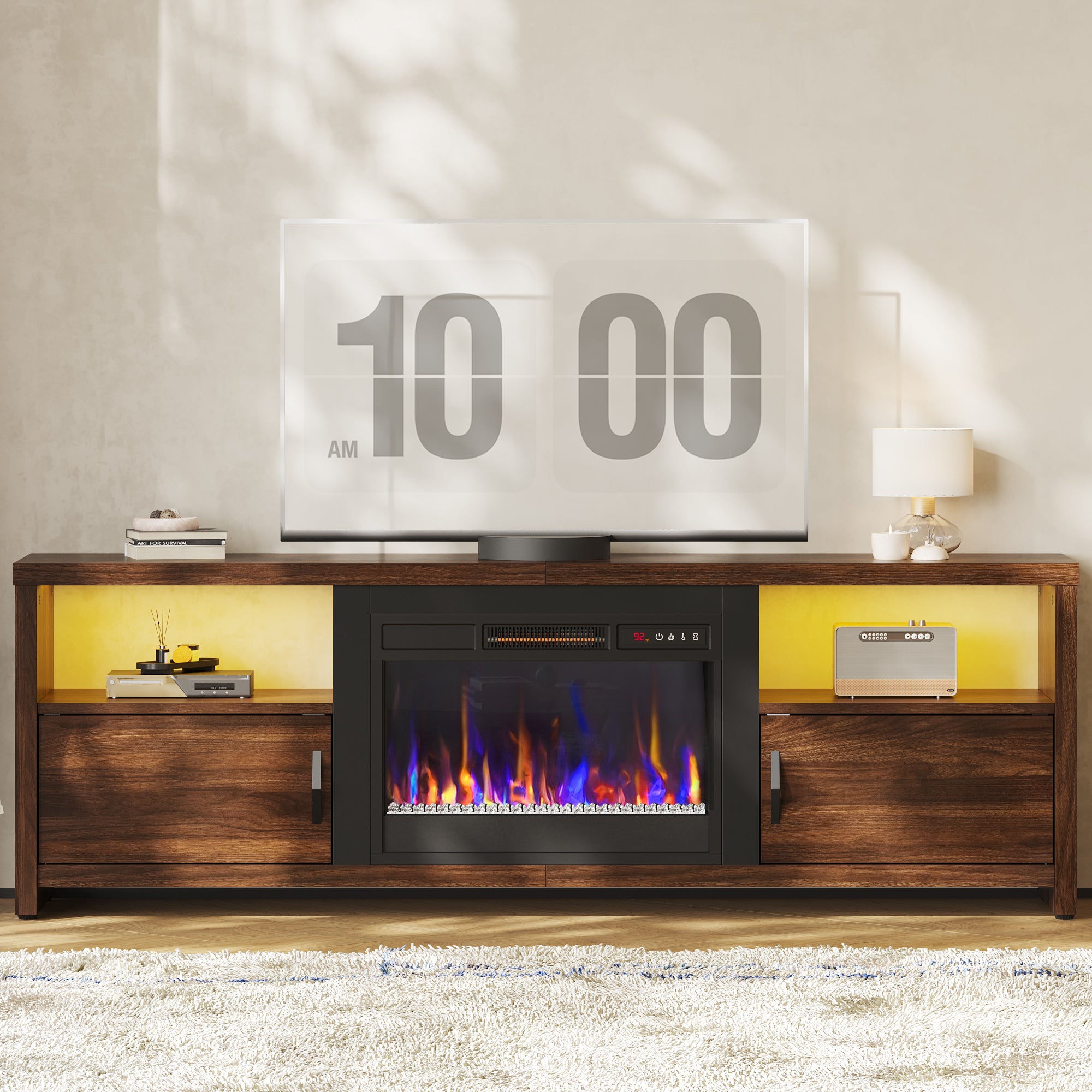 Bestier 71" Modern Fireplace TV Stand for TVs up to 75", LED Entertainment Center Gaming TV Console with 23" Remote Control Electric Fireplace