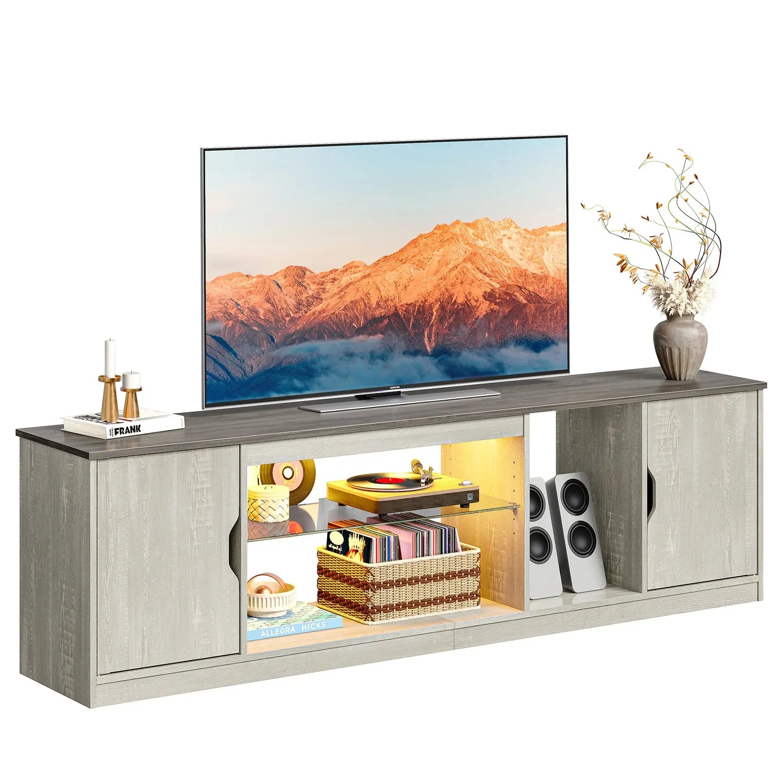 Bestier 70" TV Stand with Storage and LED Light Strips Up to 75" Bestier