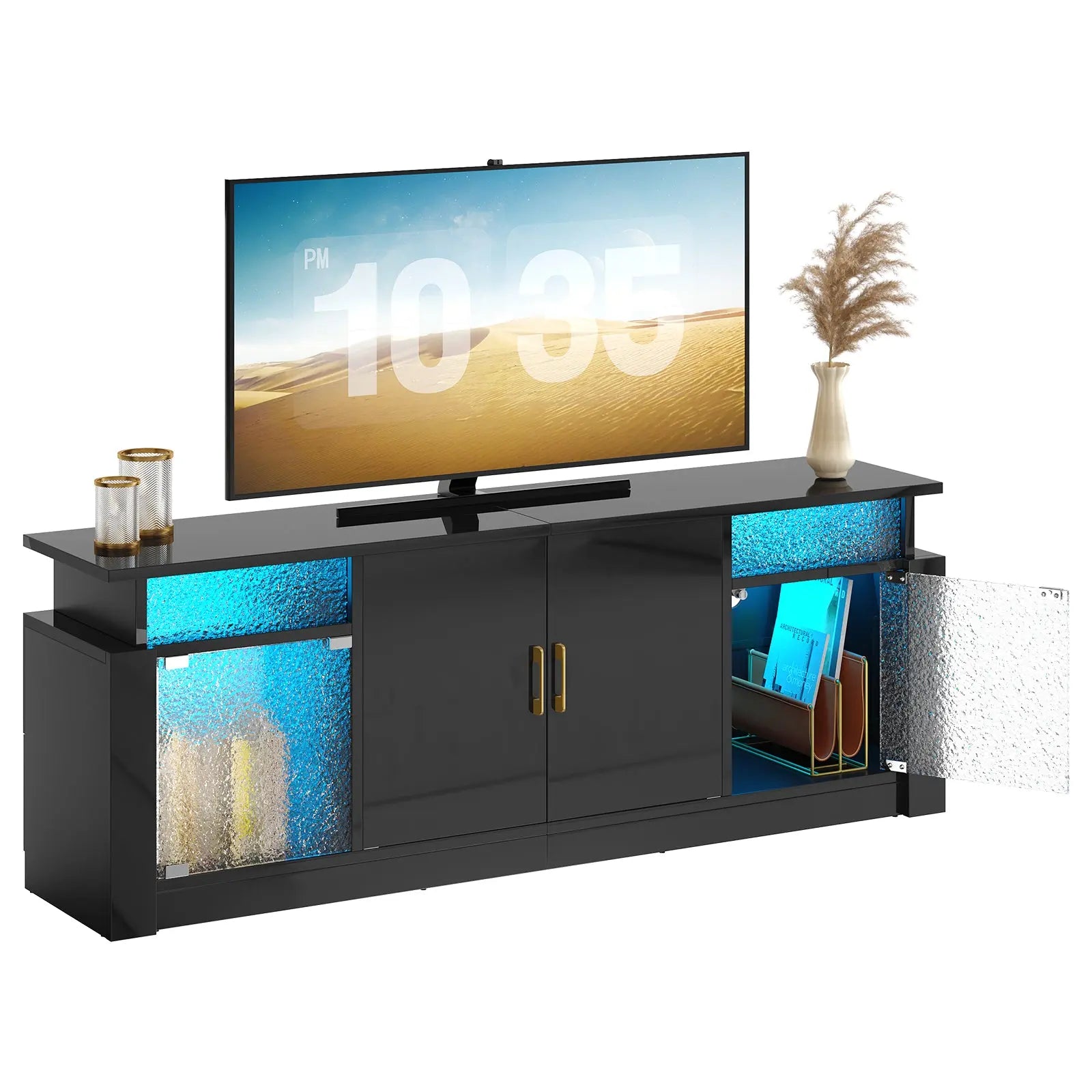Modern TV Stand for 55-65" TVs, LED-Lit Entertainment Center with Adjustable Shelves, Enclosed Storage & Transparent Acrylic Doors for Living Room & Gaming Rooms Bestier