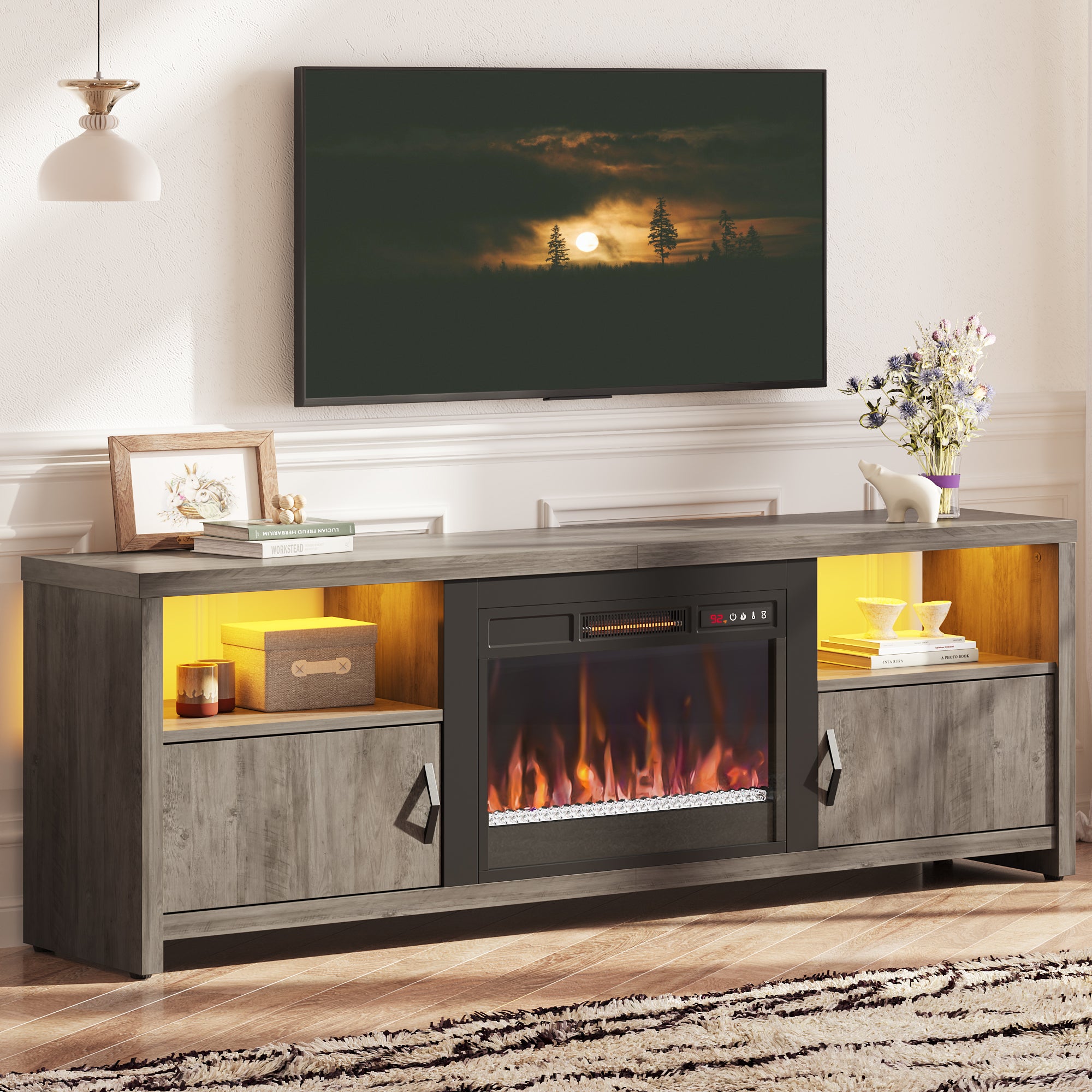 Bestier 71" Modern Fireplace TV Stand for TVs up to 75", LED Entertainment Center Gaming TV Console with 23" Remote Control Electric Fireplace