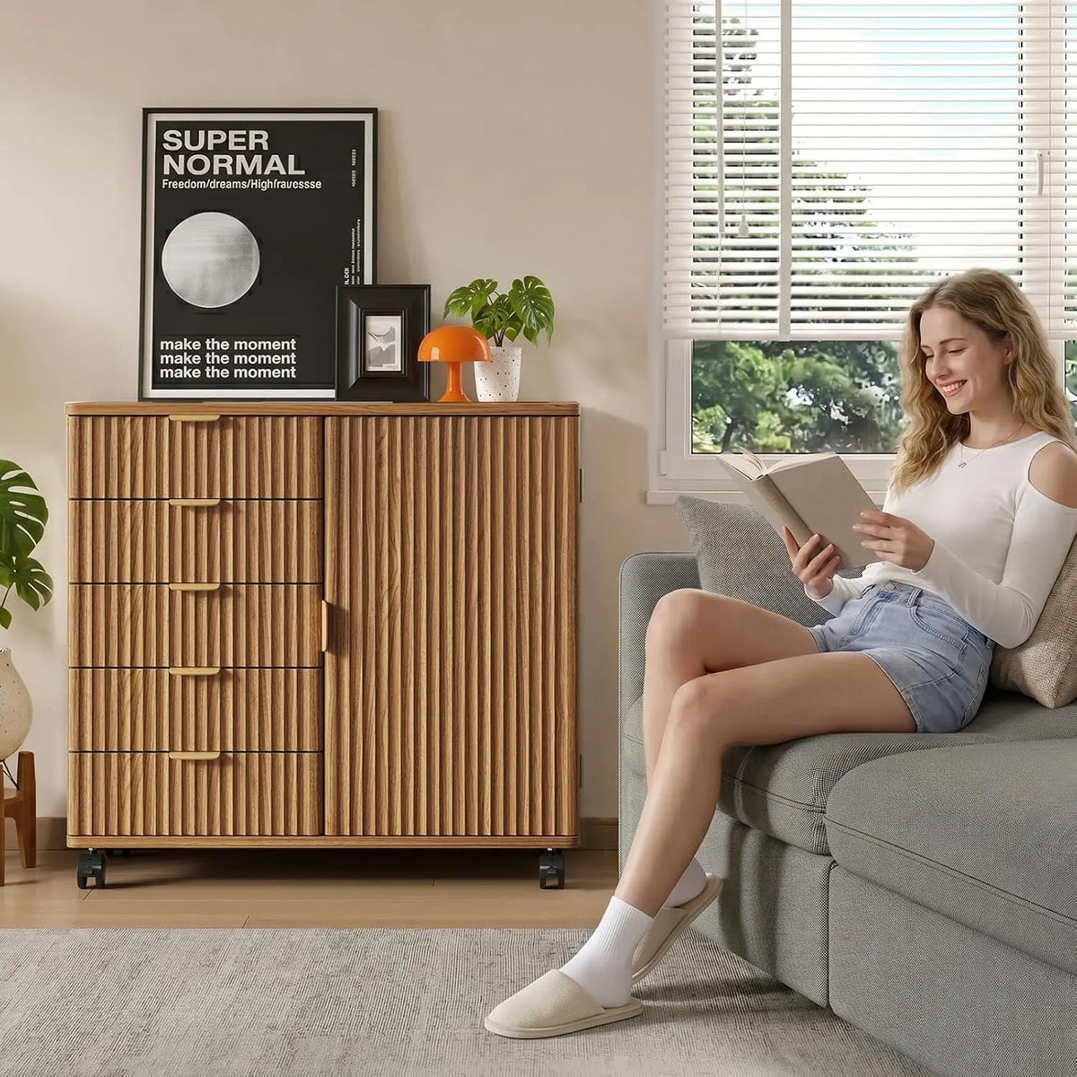 Bestier Office Storage Cabinet with 5 Drawers and Adjustable Shelf, Brown Commercial Office Furniture, Drawers + Shelves Bestier