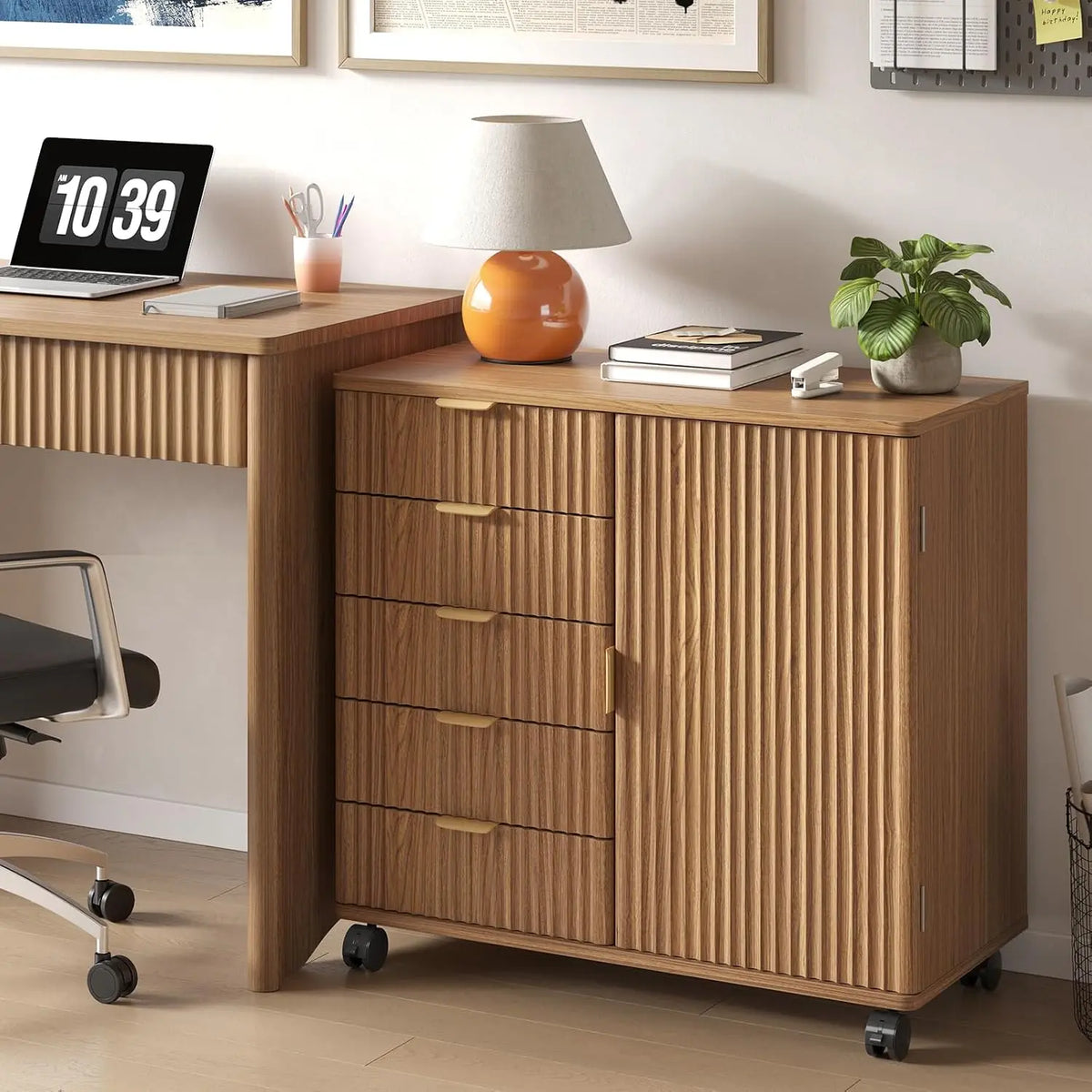 Bestier Office Storage Cabinet with 5 Drawers and Adjustable Shelf, Brown Commercial Office Furniture, Drawers + Shelves Bestier