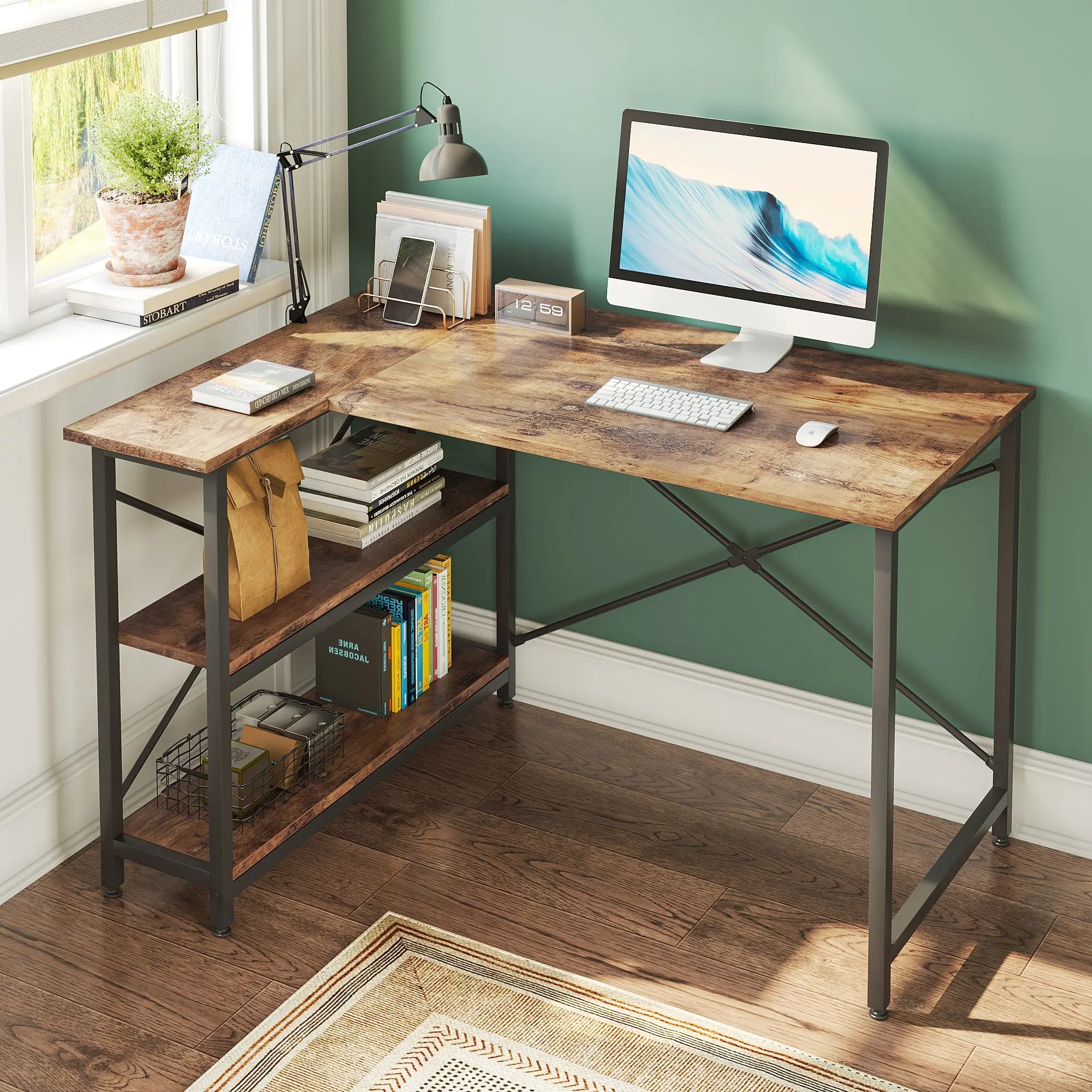 Bestier 47-inch Small L Shaped Desk with Storage Shelves Corner Gaming Computer Desk Bestier