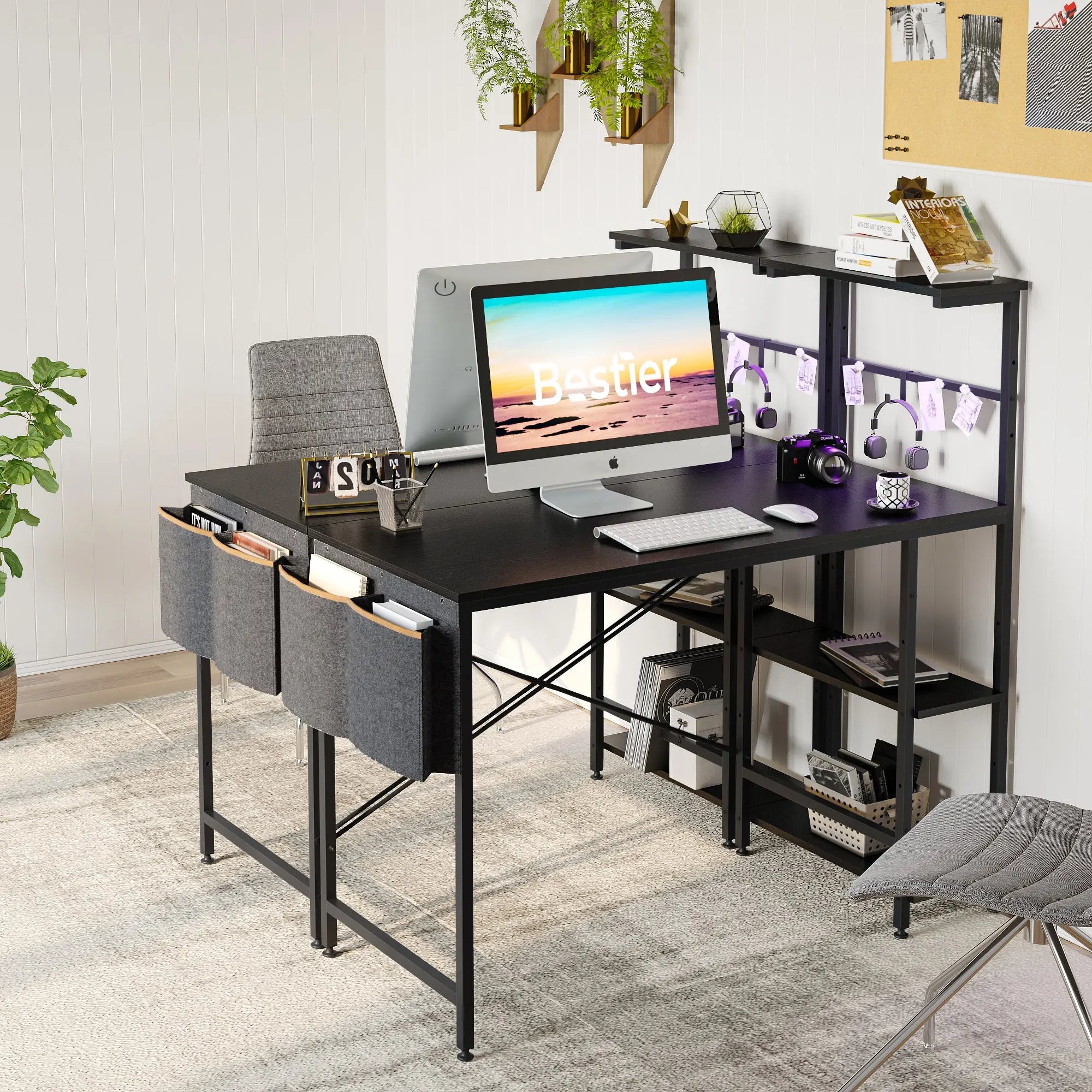 44-inch RGB Gaming Desk LED Lights, Storage Shelves & Adjustable Height Bestier